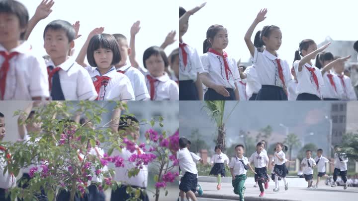 小学生敬礼奔跑