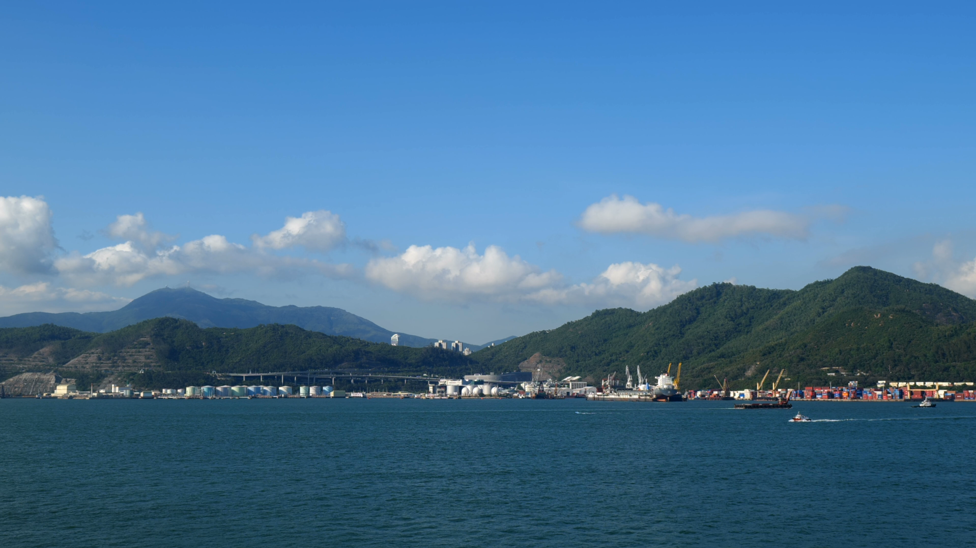 【4k】大海蓝天白云-海边大山-码头港口
