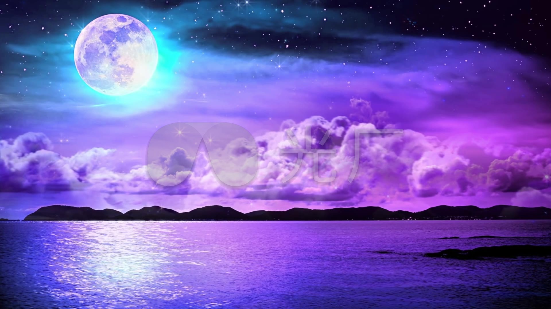 月亮七夕湖面唯美梦幻月球云