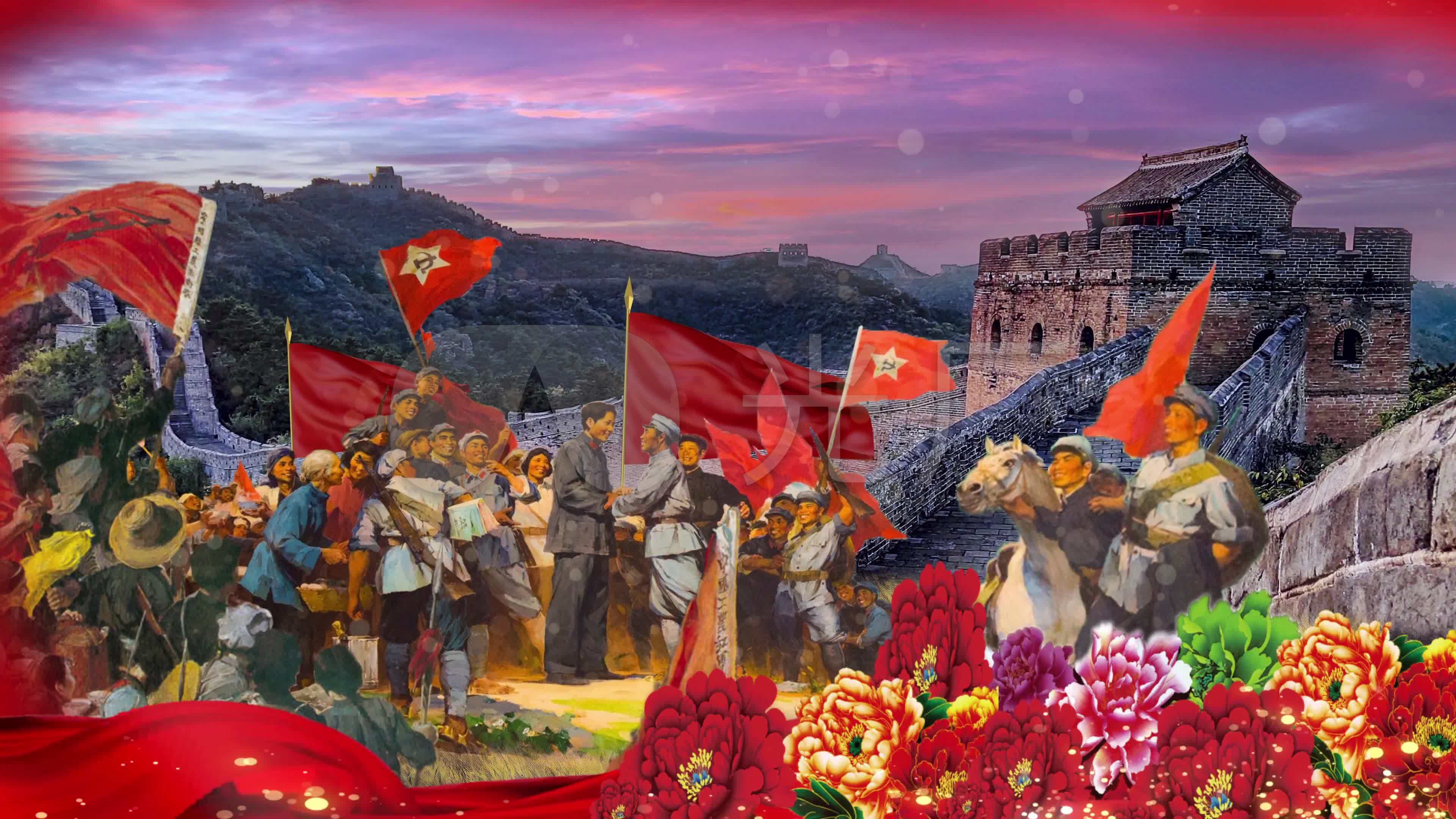 革命纪念碑红色油画分镜头党建_3840x2160_高清视频素材下载(编号