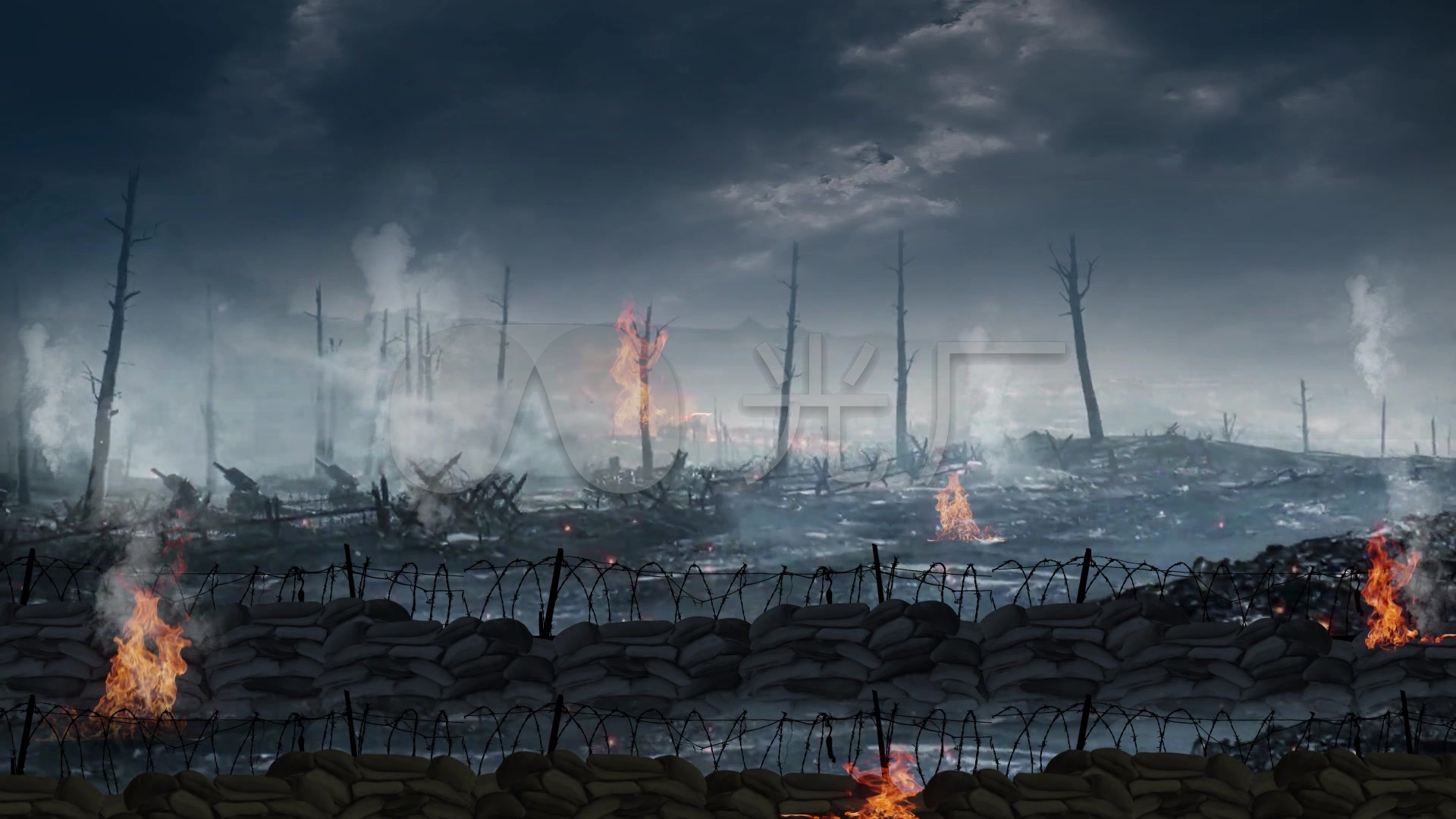 战争战场硝烟场景_1920x1080_高清视频素材下载(编号