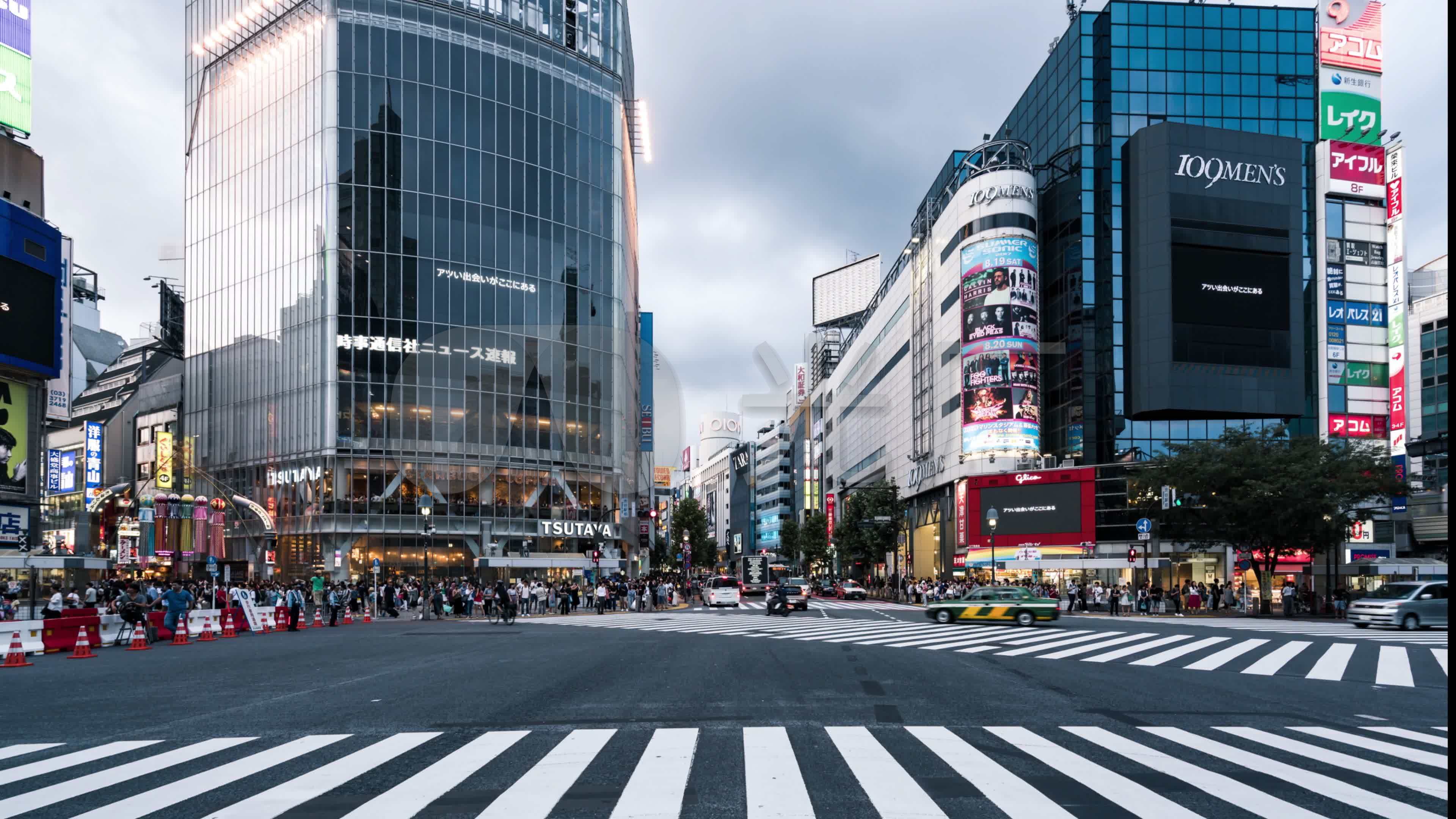 日本东京涉谷路口行人过街延时_3840x2160_高清视频素材下载(编号