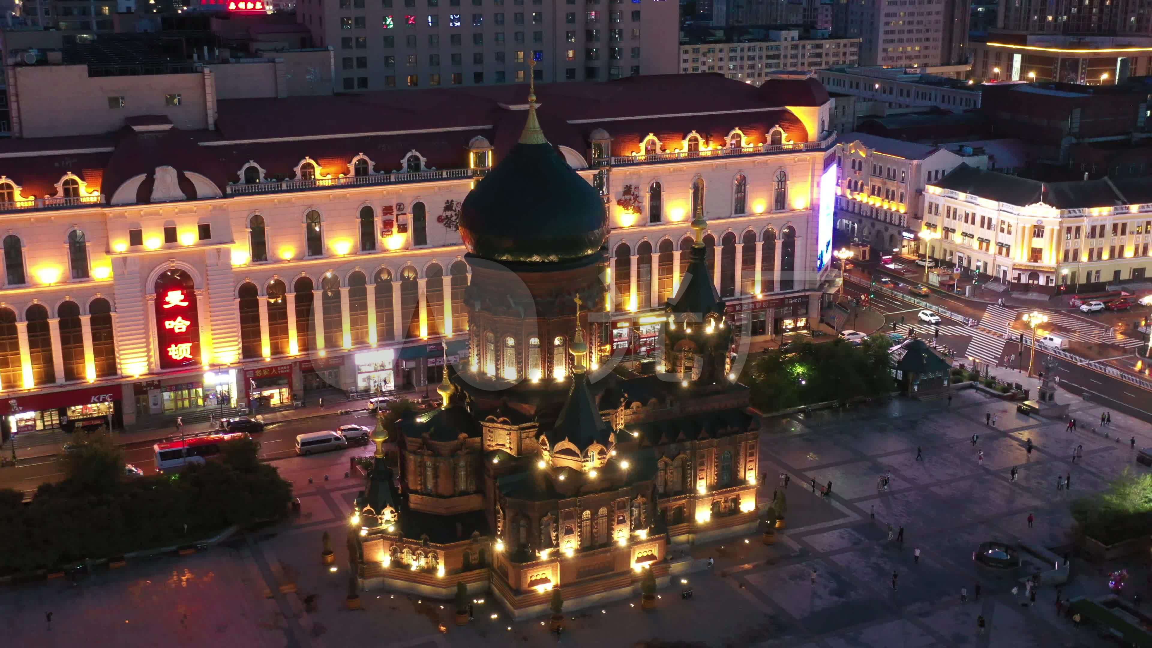 哈尔滨圣索菲亚教堂夜景_3840x2160_高清视频素材下载