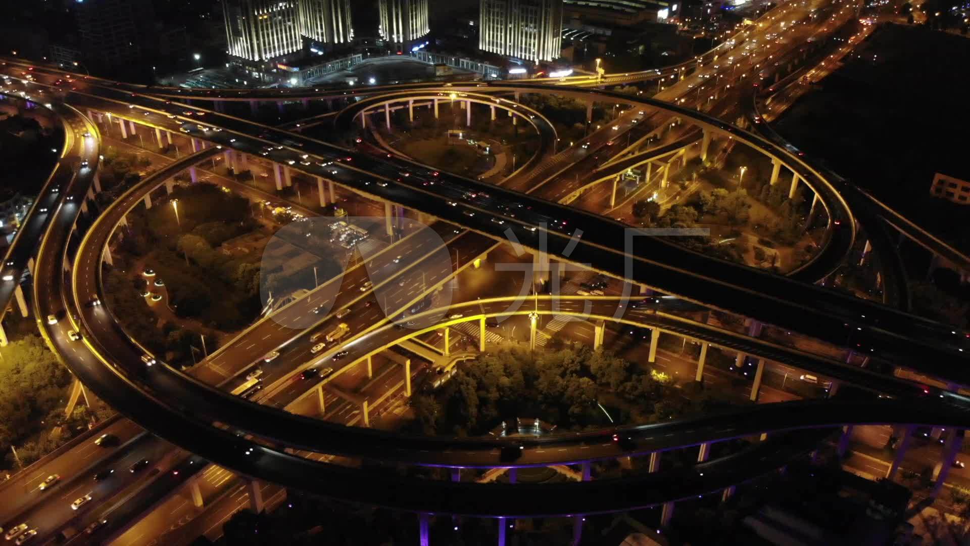 上海共和新路立交桥航拍夜景