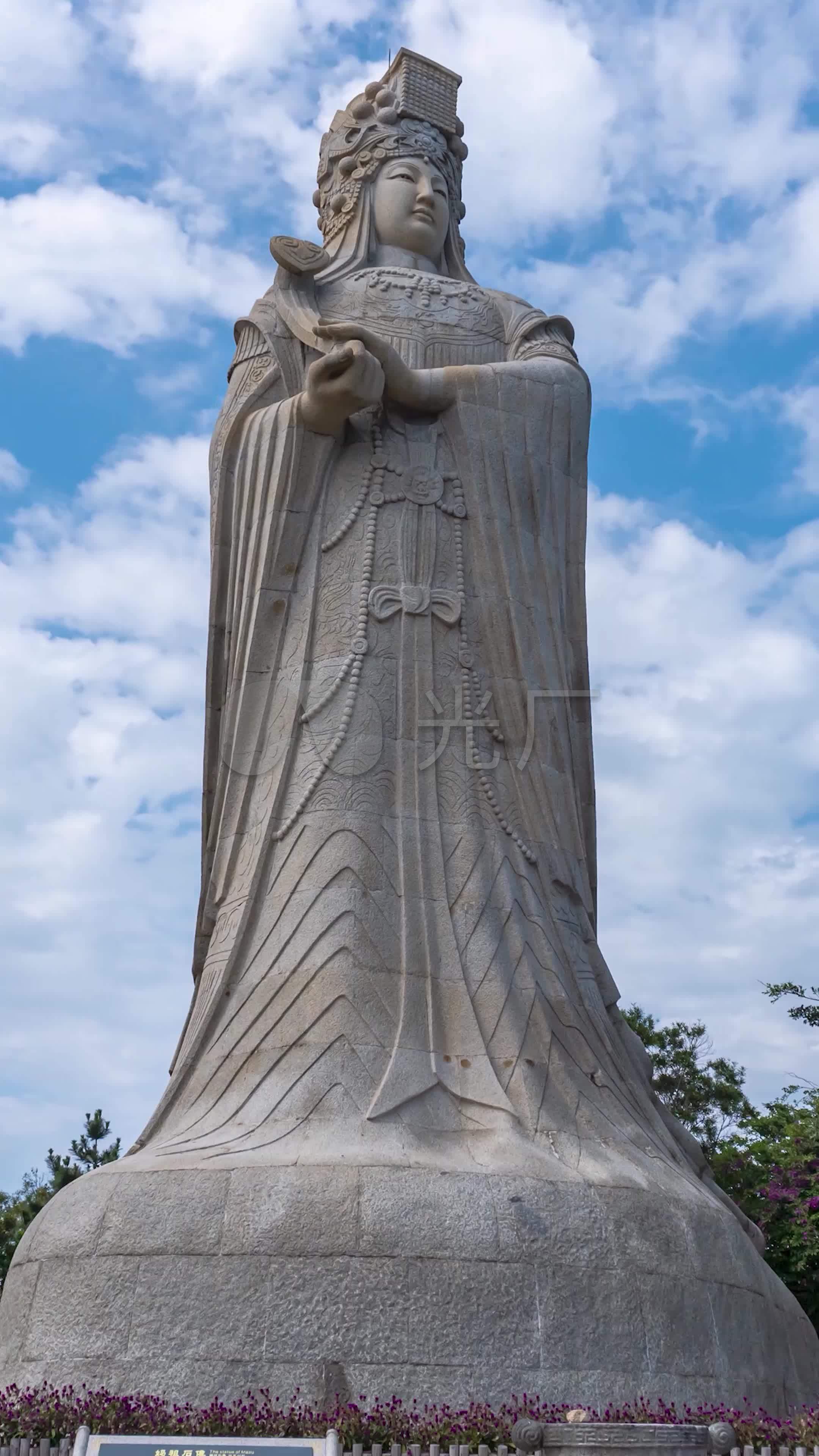 莆田湄洲岛妈祖祖庙妈祖石雕延时摄影竖版
