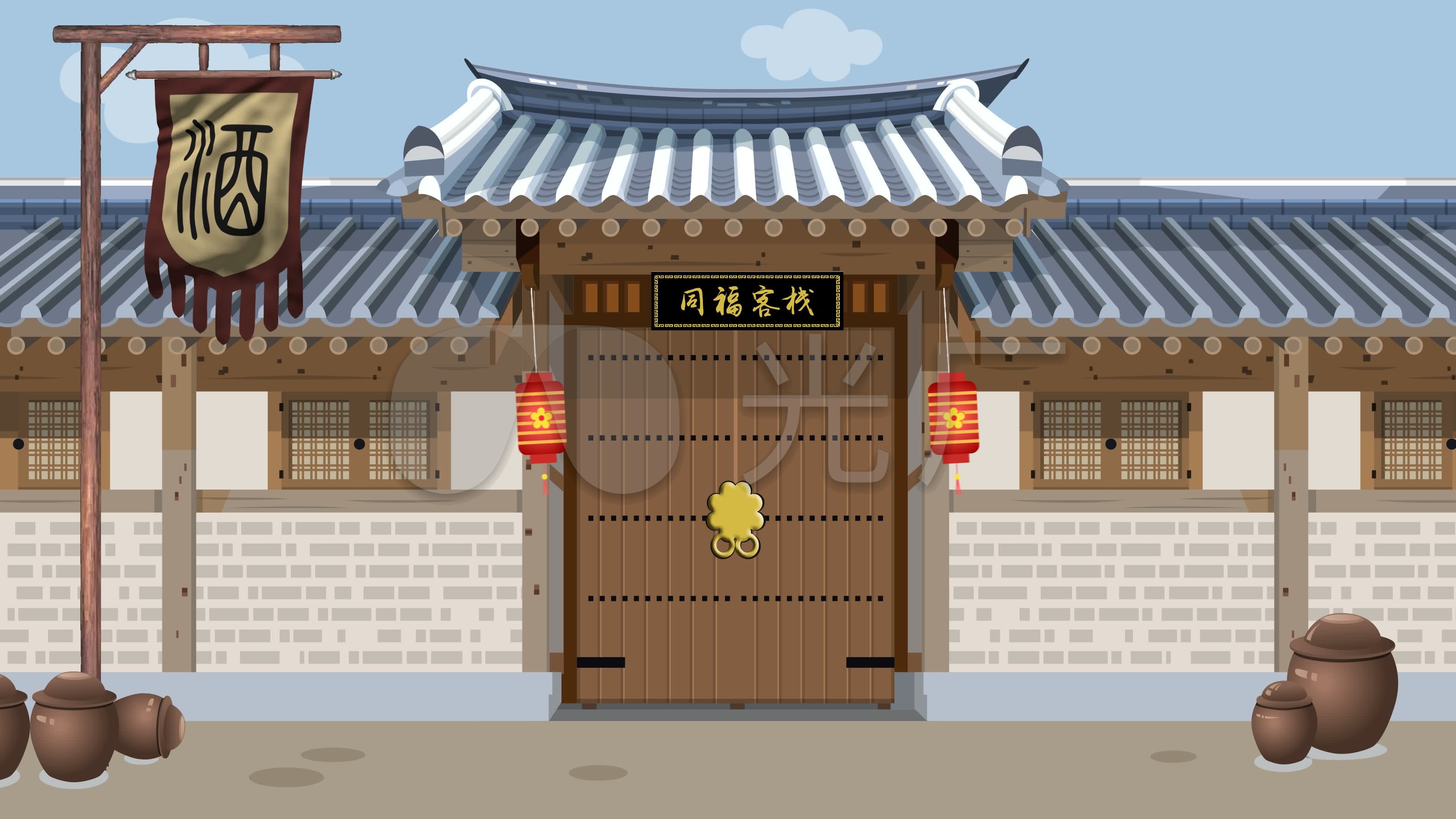 中国风古代酒馆客栈场景循环背景_3840x2160_高清视频