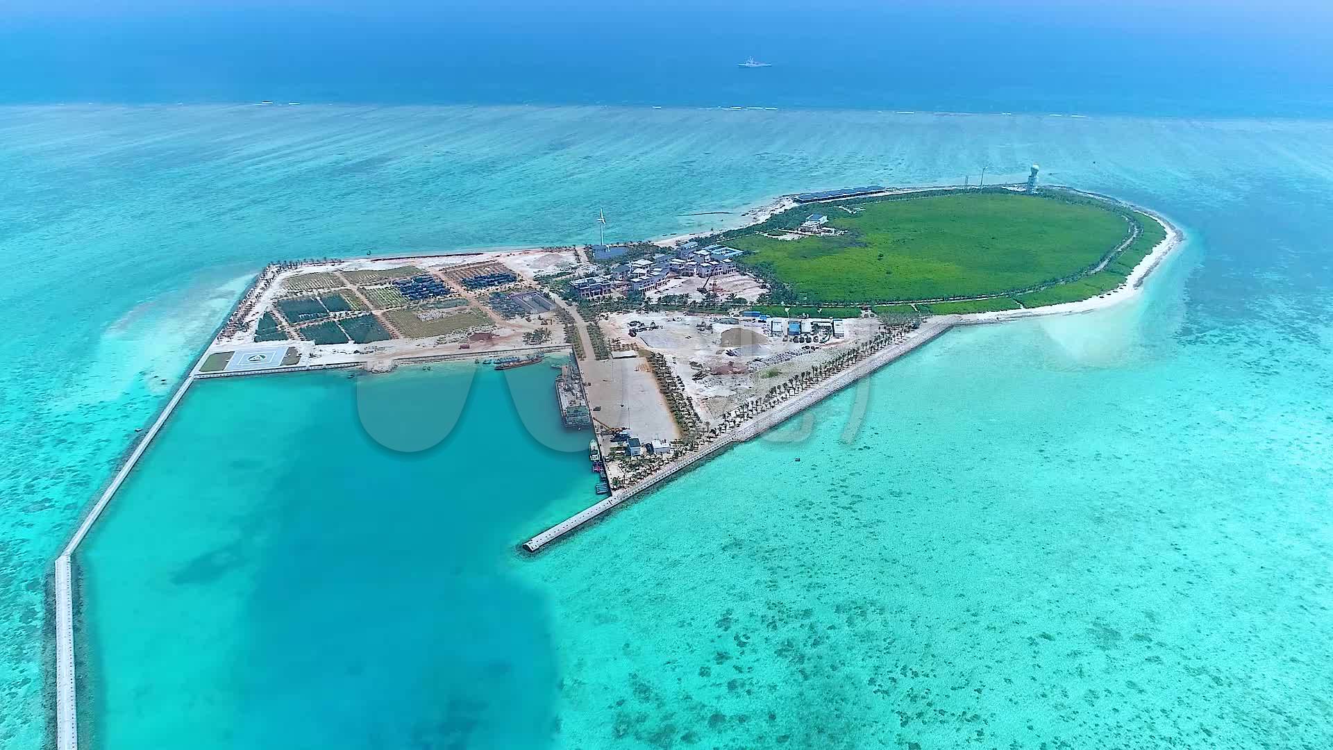 航拍南海西沙群岛赵述岛开发建设