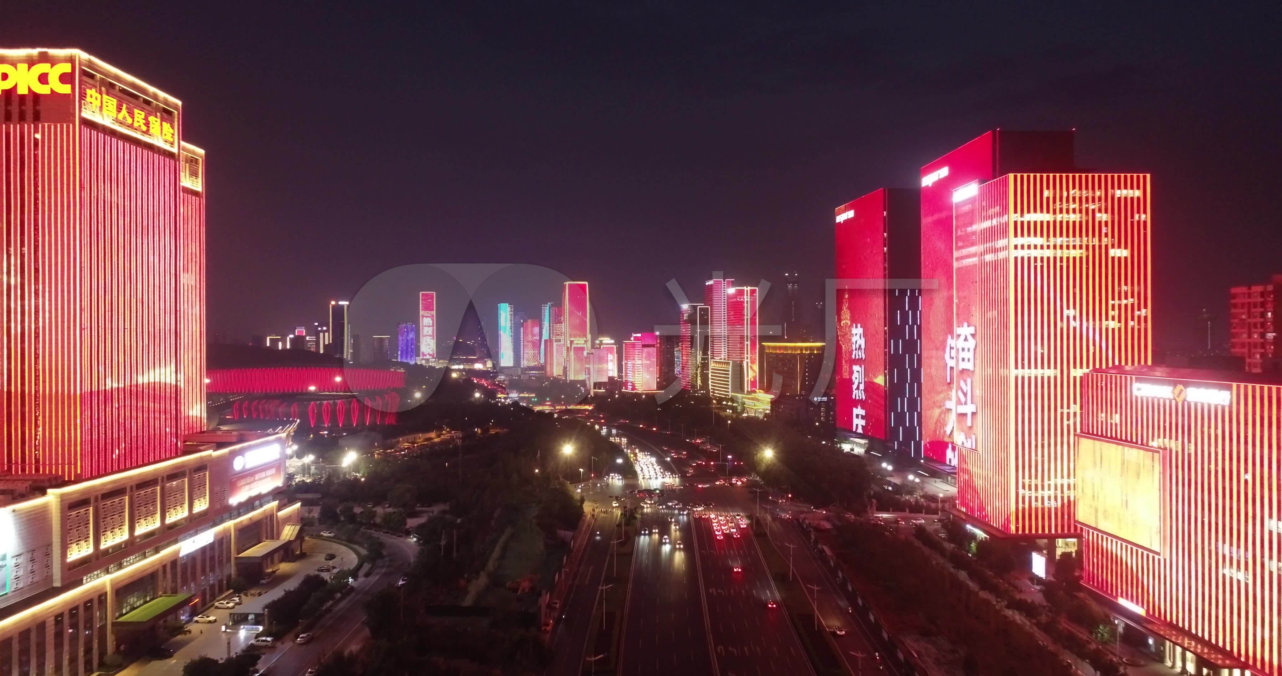 济南经十路奥体cbd灯光秀夜景航拍4k