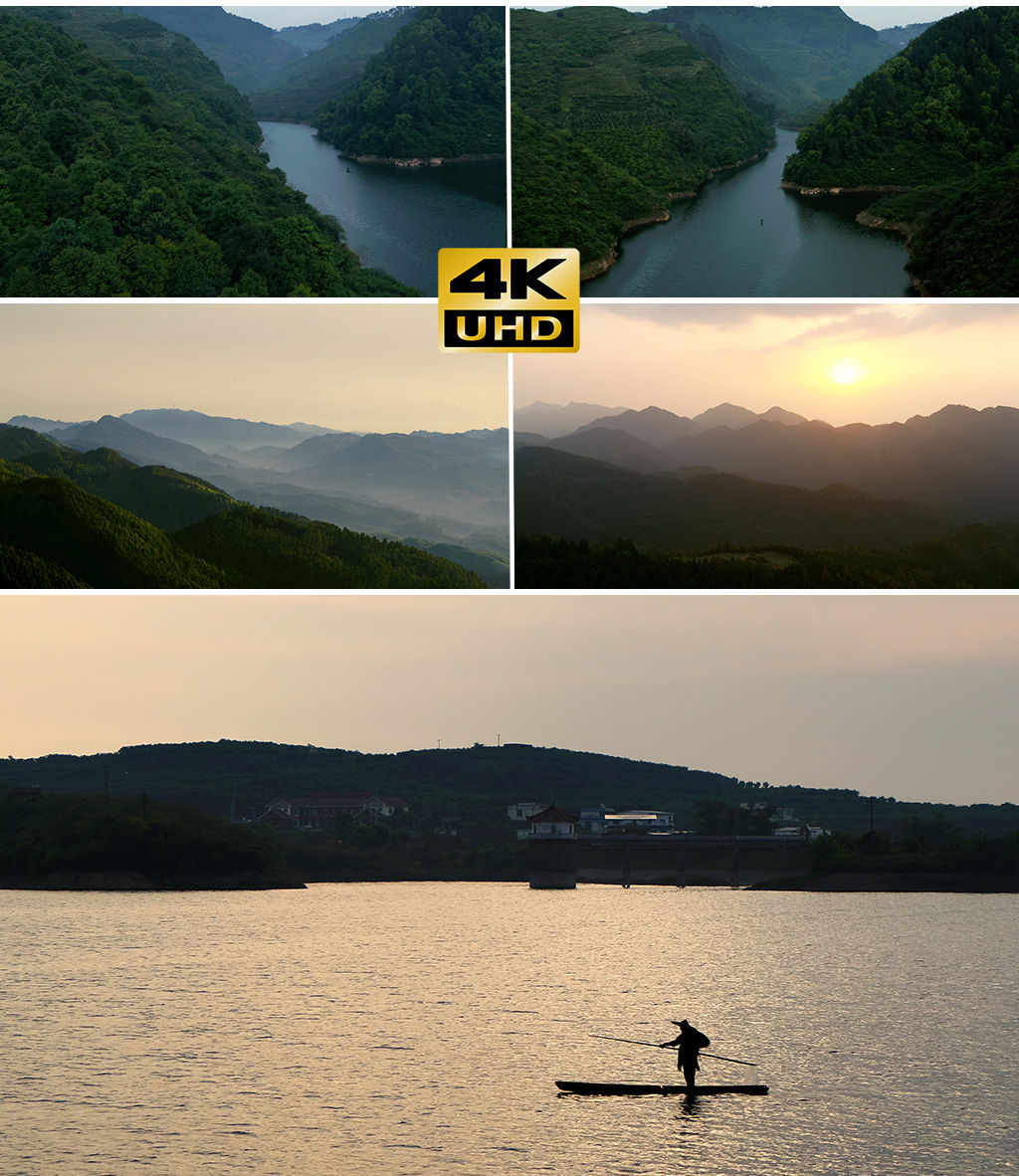 湖水湖景水库自然山水山川河流船夫划船泛舟