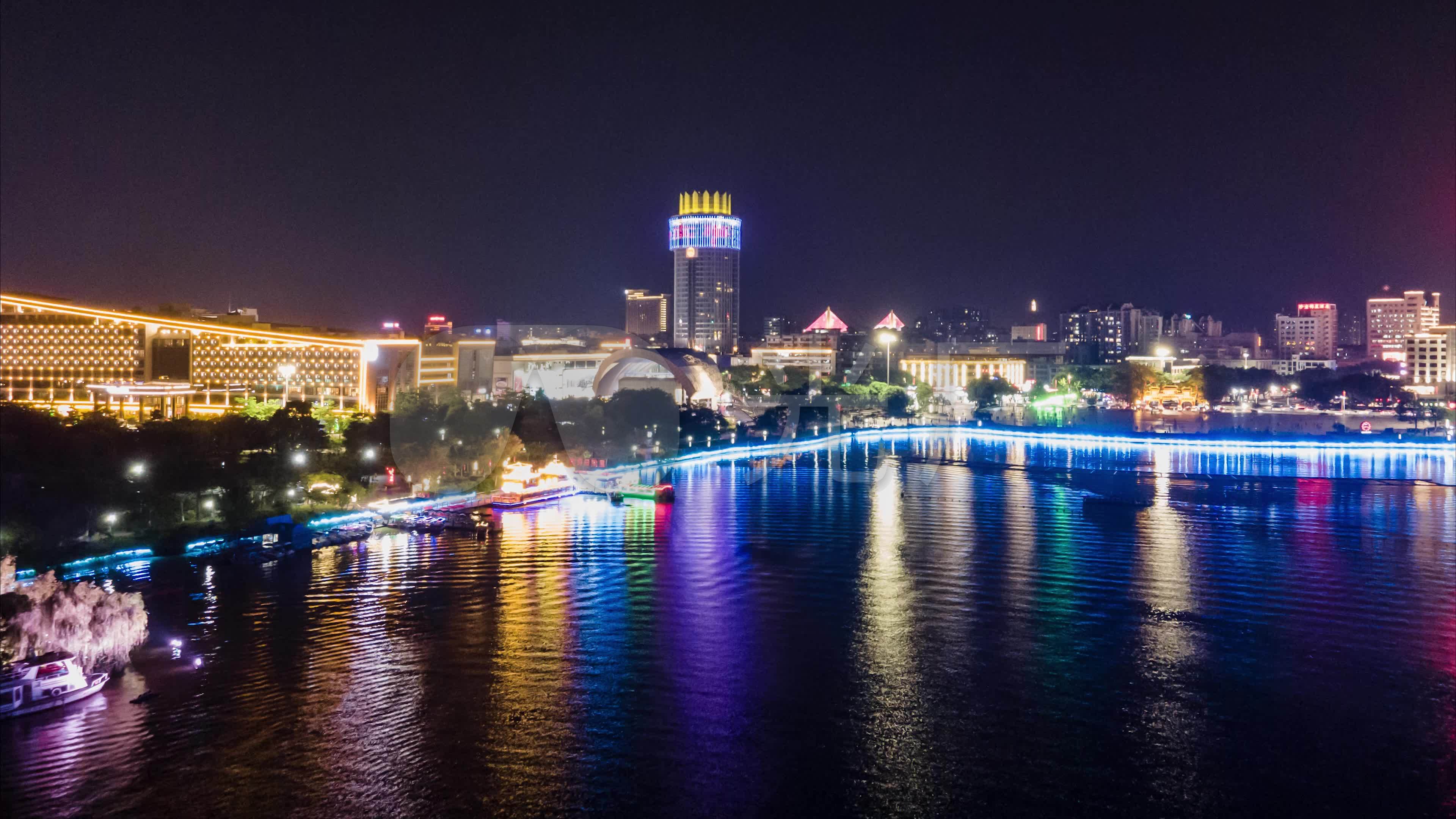肇庆星湖七星岩旅游城市夜景航拍_3840x2160_高清视频