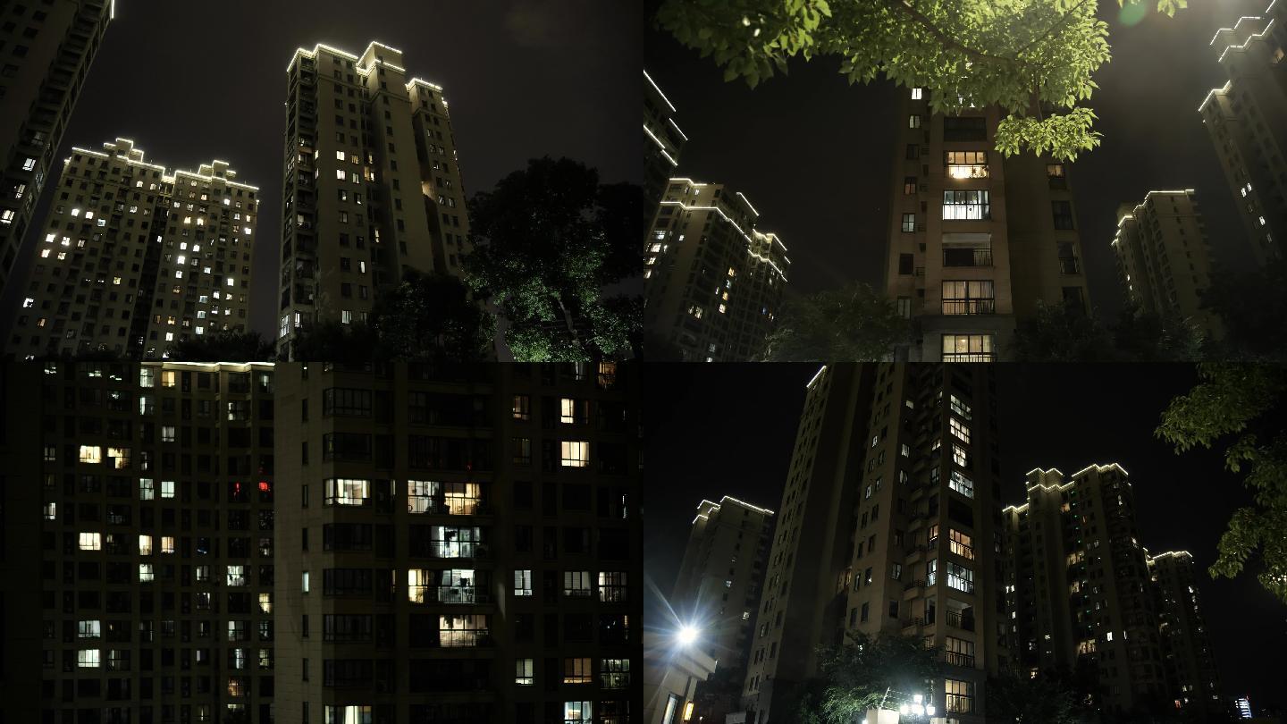 夜晚居民楼,小区夜景4k视频素材