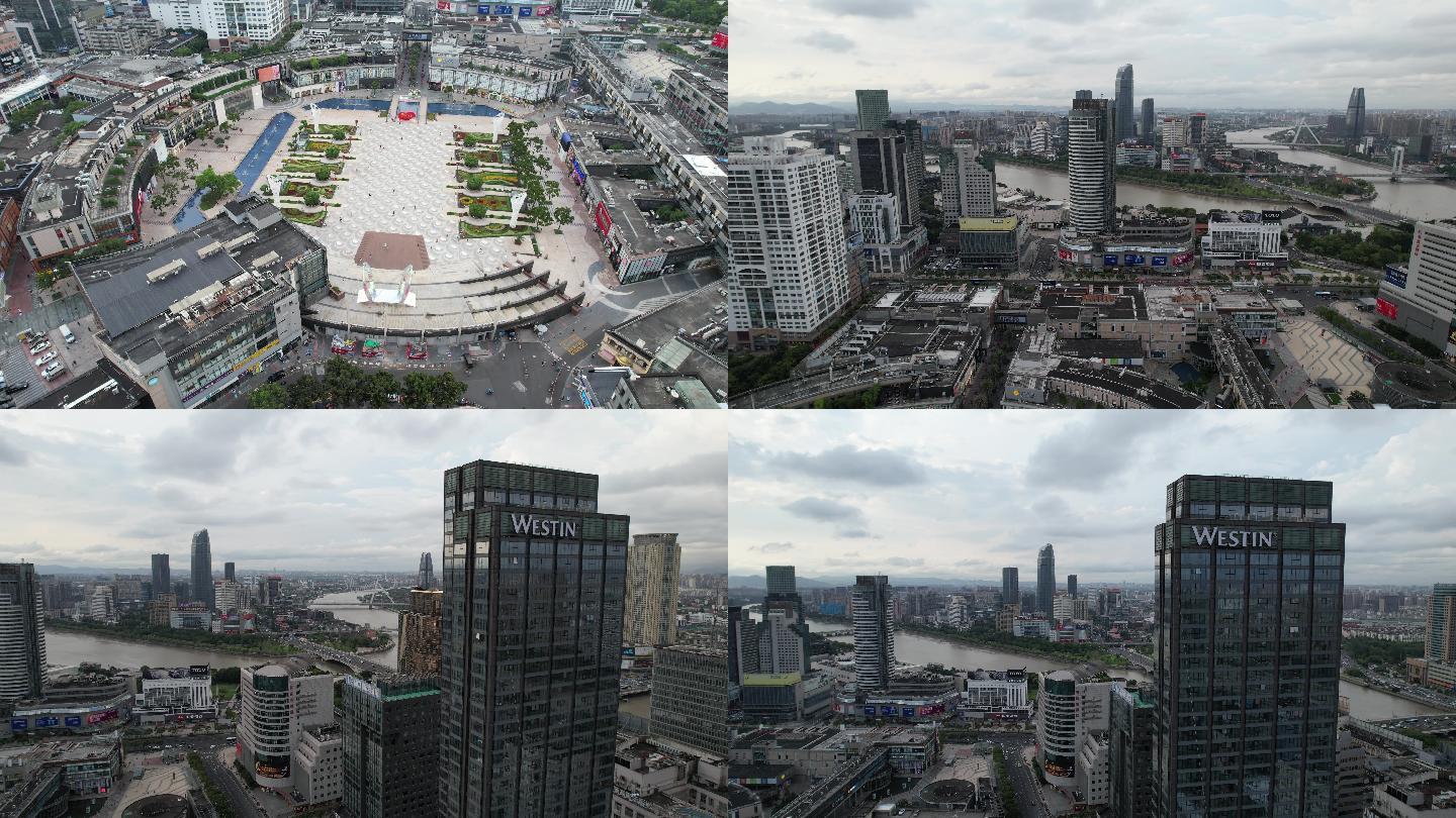 航拍54k宁波天一广场及市区全景