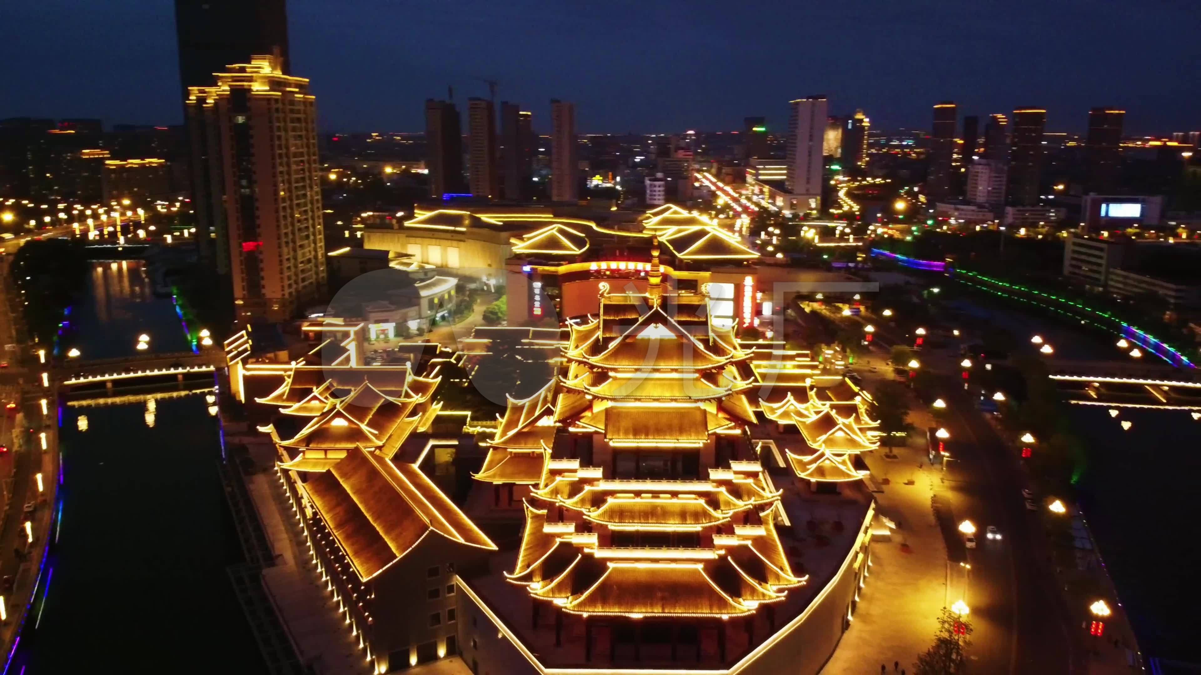 盐城博物馆夜景航拍4k