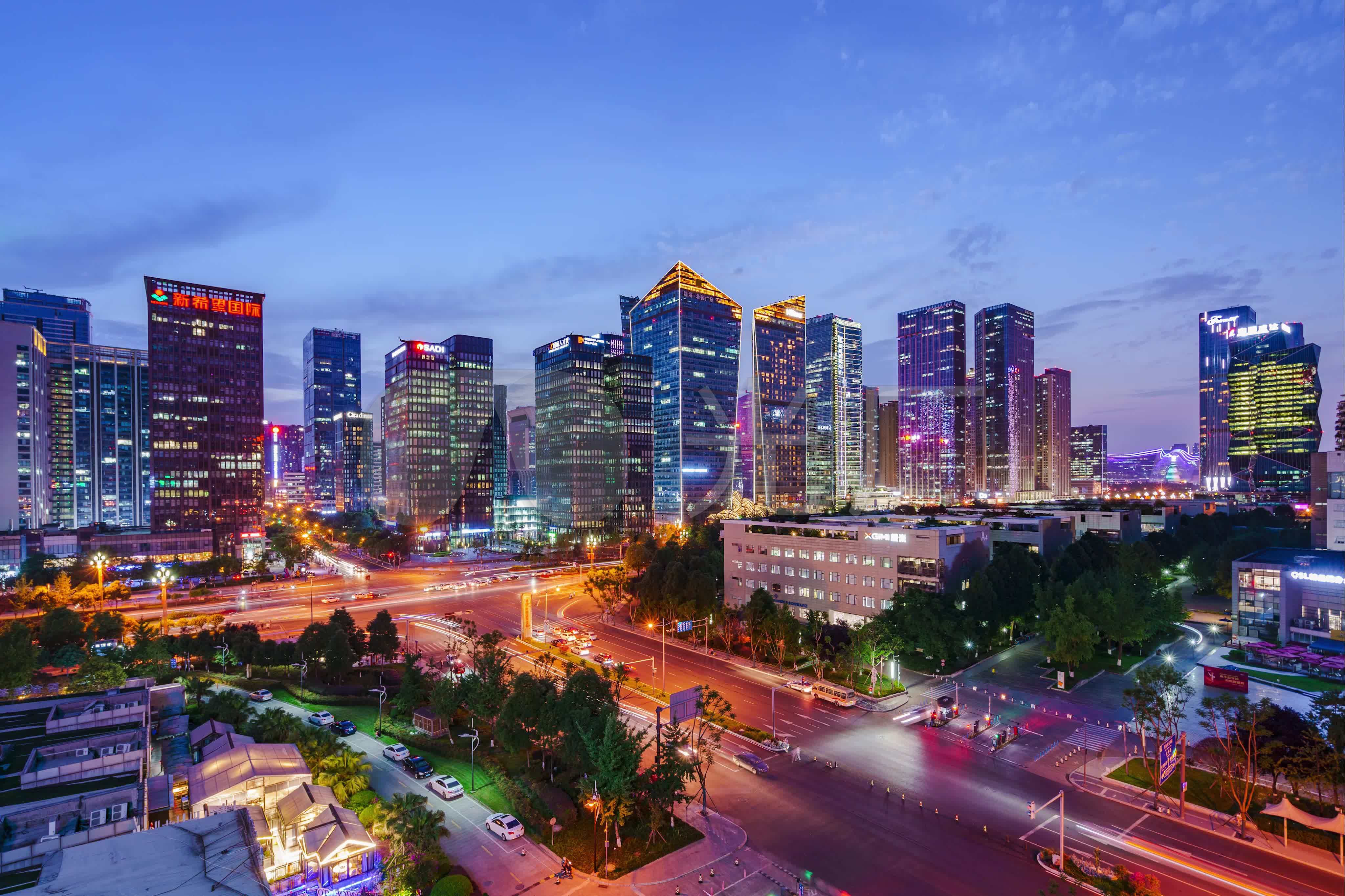 成都高新大源cbd软件园夜景延时4k