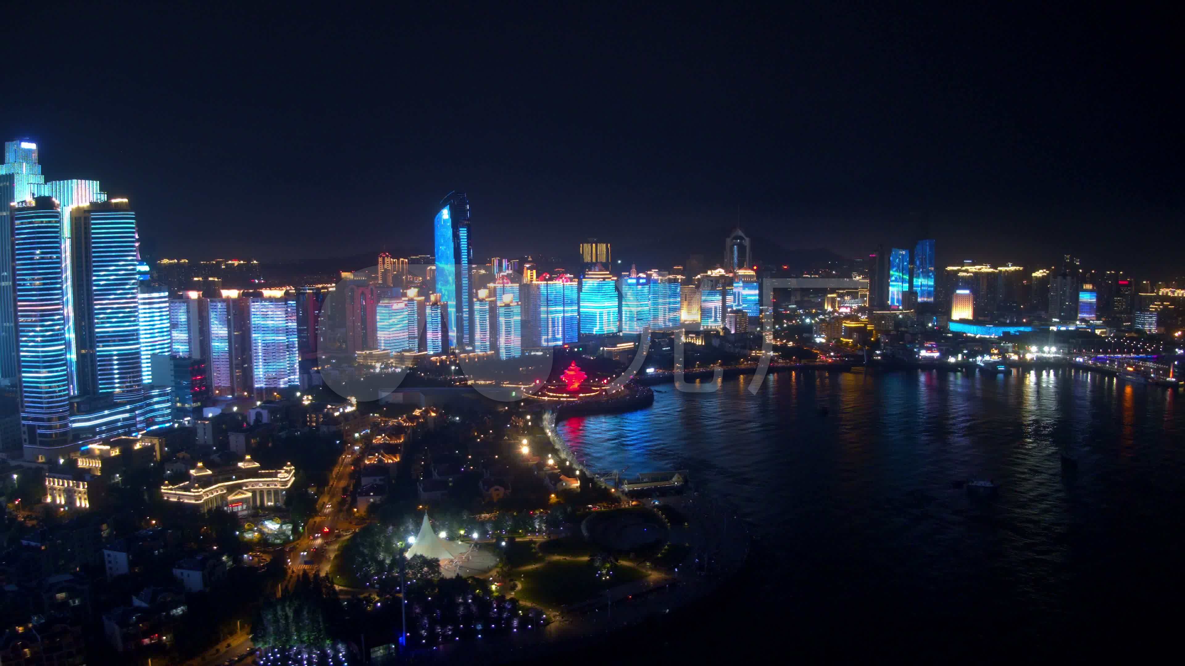 2021青岛灯光秀航拍延时_3840x2160_高清视频素材下载