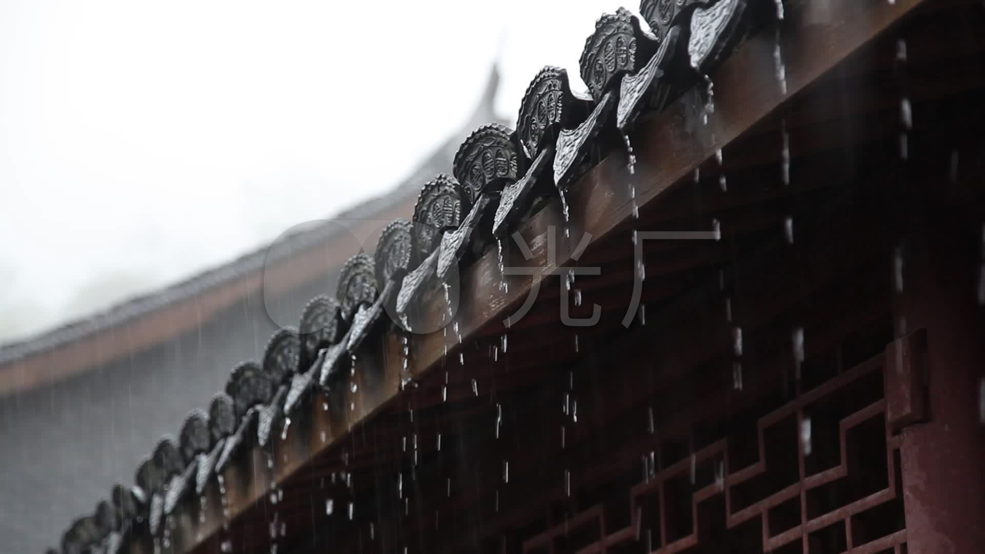 江南烟雨屋檐下雨古建筑砖瓦意境_1920x1080_高清视频