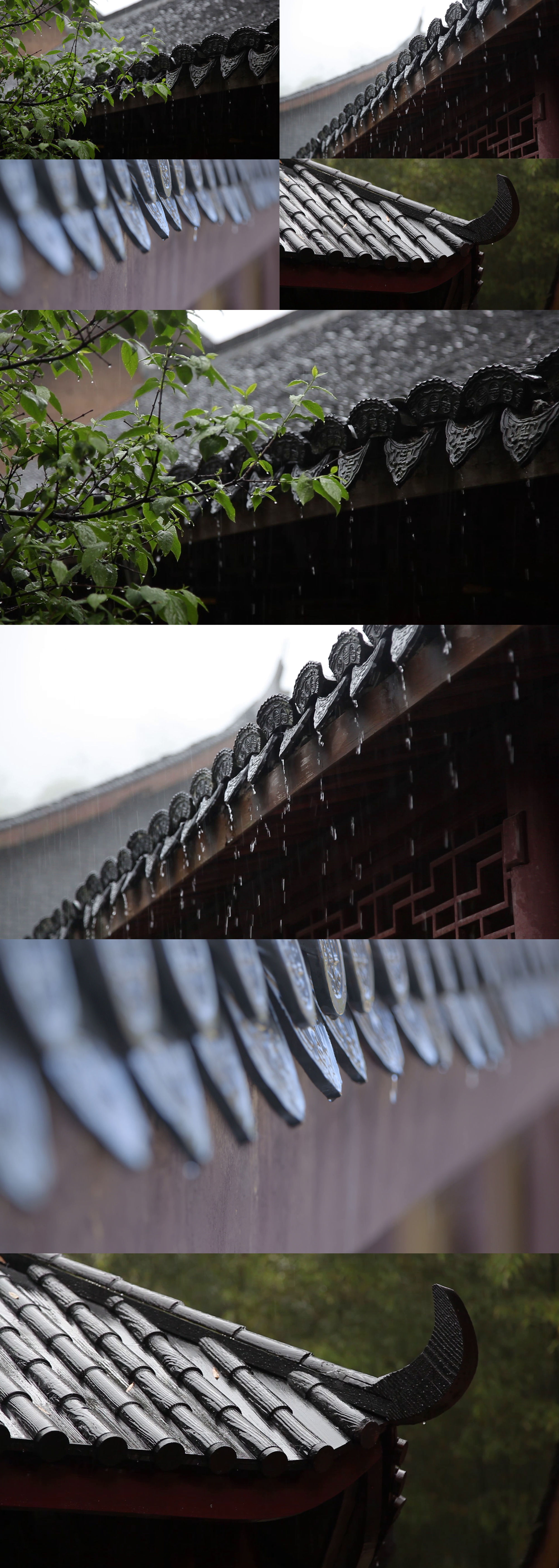 江南烟雨屋檐下雨古建筑砖瓦意境