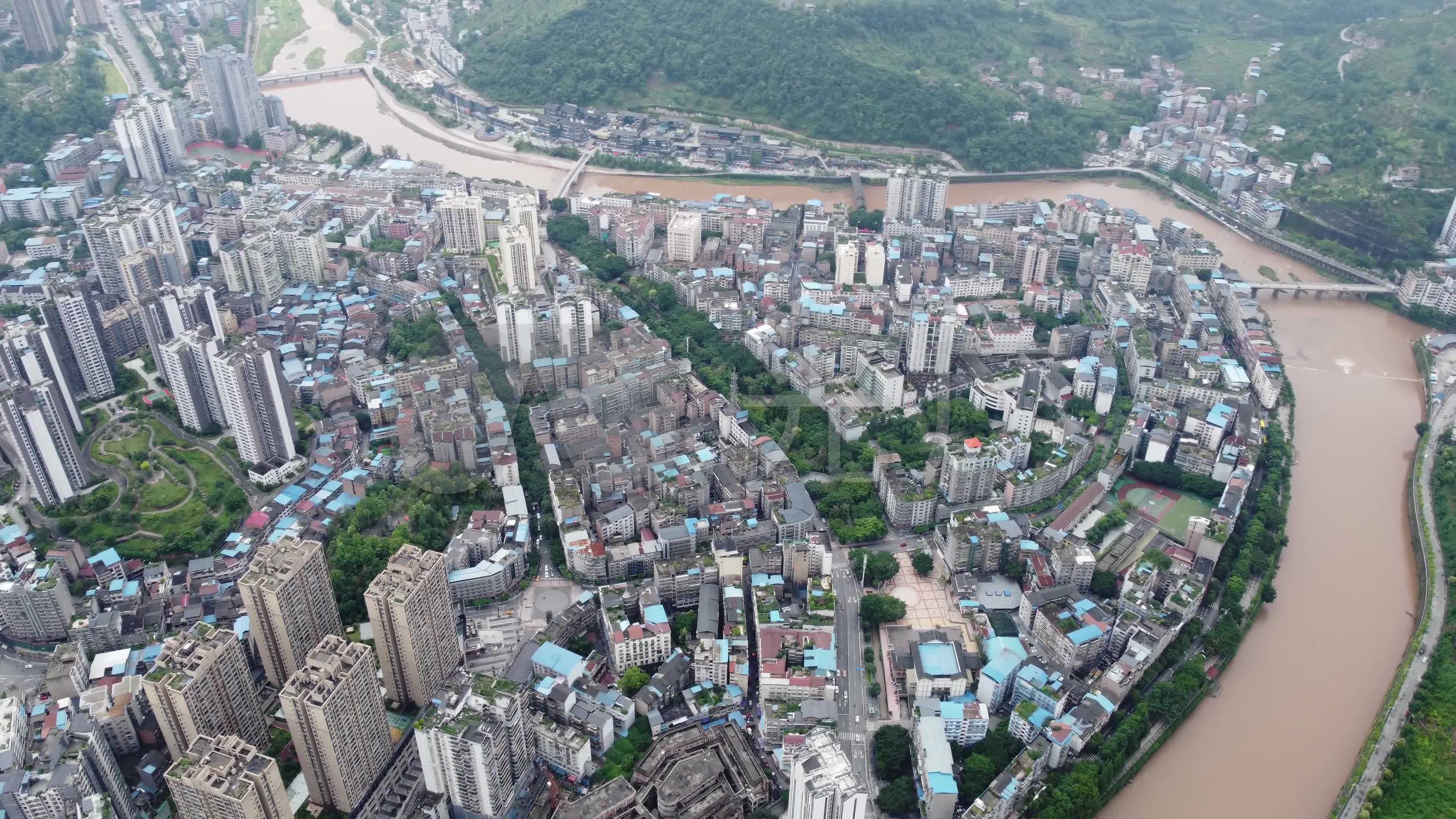 航拍重庆石柱县城素材vjs_3840x2160_高清视频素材(:)