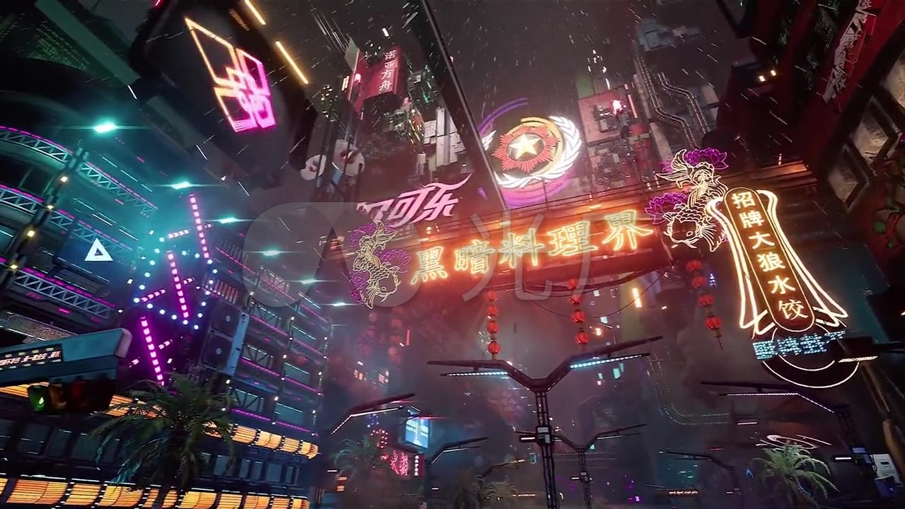 赛博朋克风格夜景未来都市高科技城市游戏_1280x720_高清视频素材下载