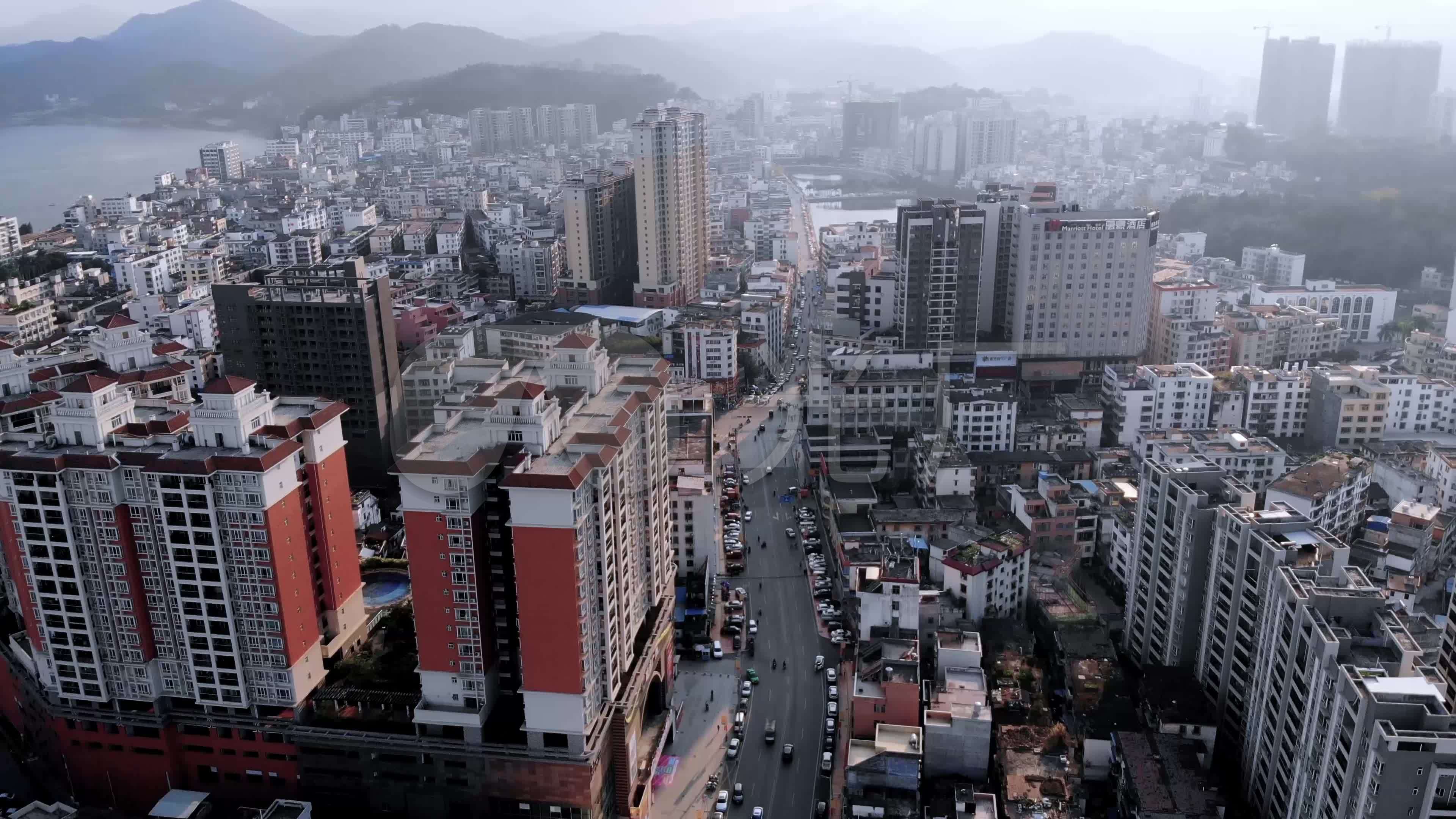 航拍郁南县都城镇黄昏日落4k_3840x2160_高清视频素材下载(编号