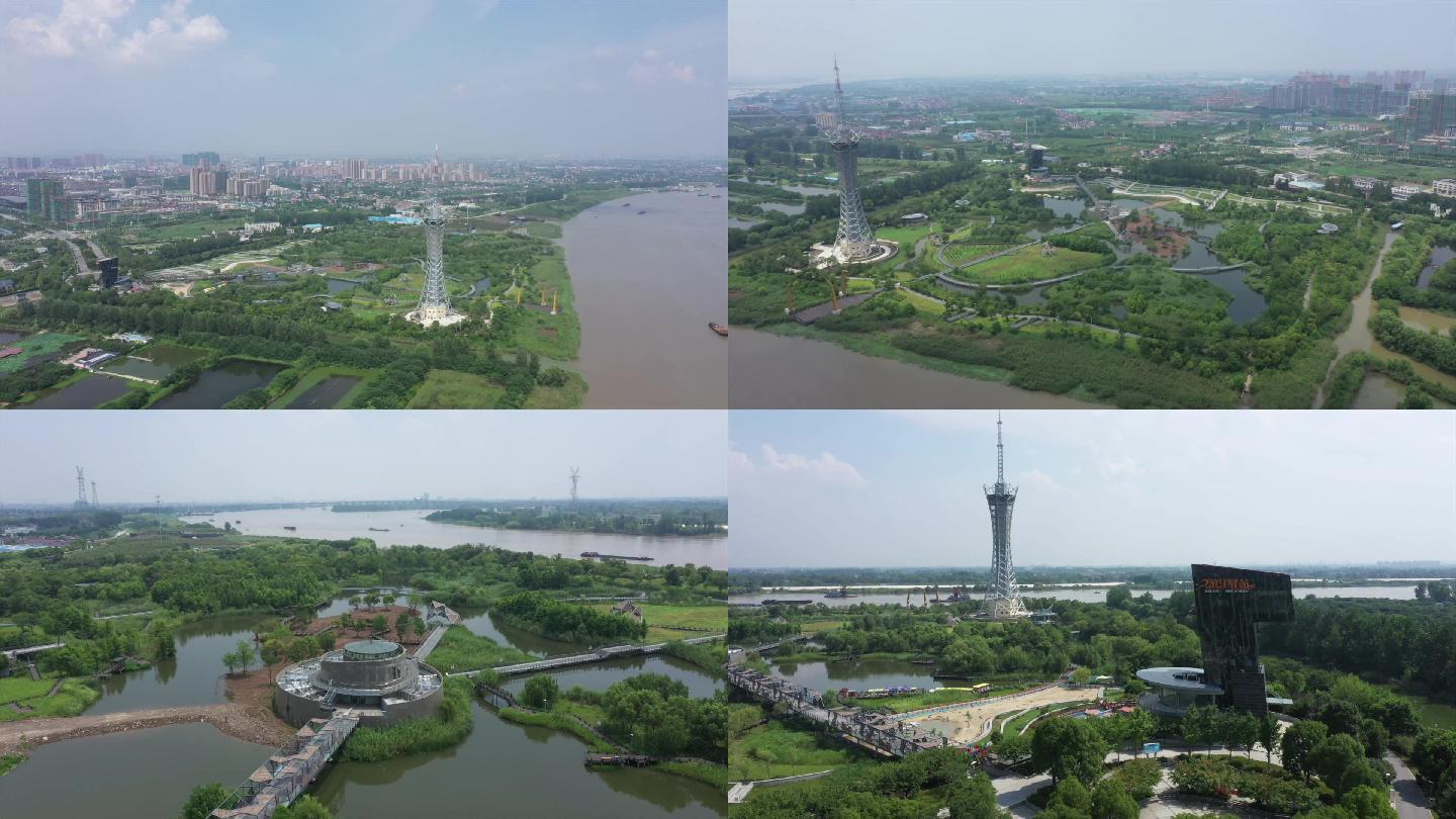 扬中 滨江 公园 电视塔 现代化 城市 地产 建筑 都市 航拍