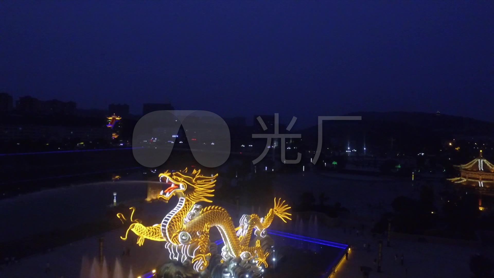 庆阳宁县地标建筑夜景航拍