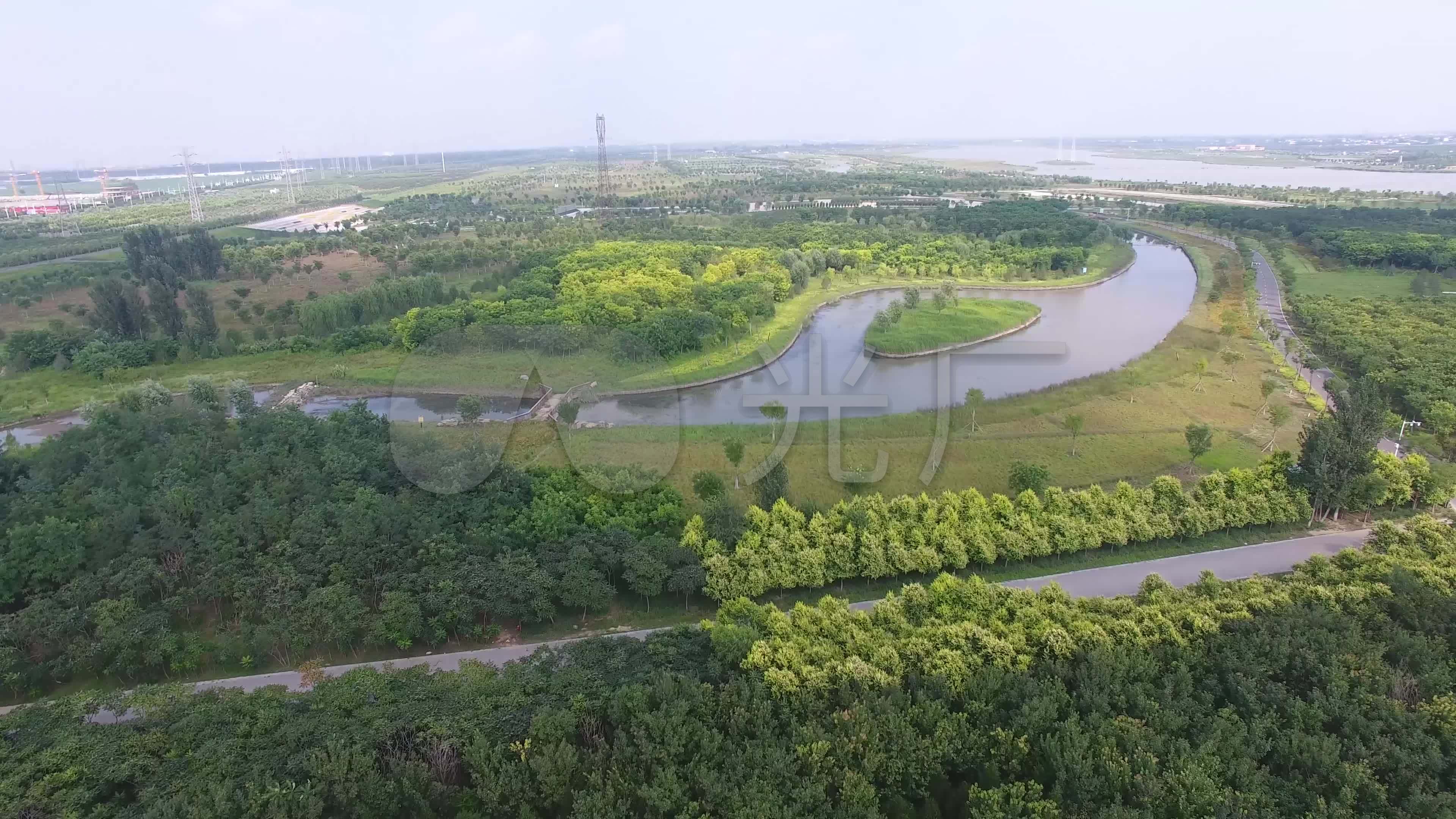 航拍滹沱河太平河湿地公园景观大道