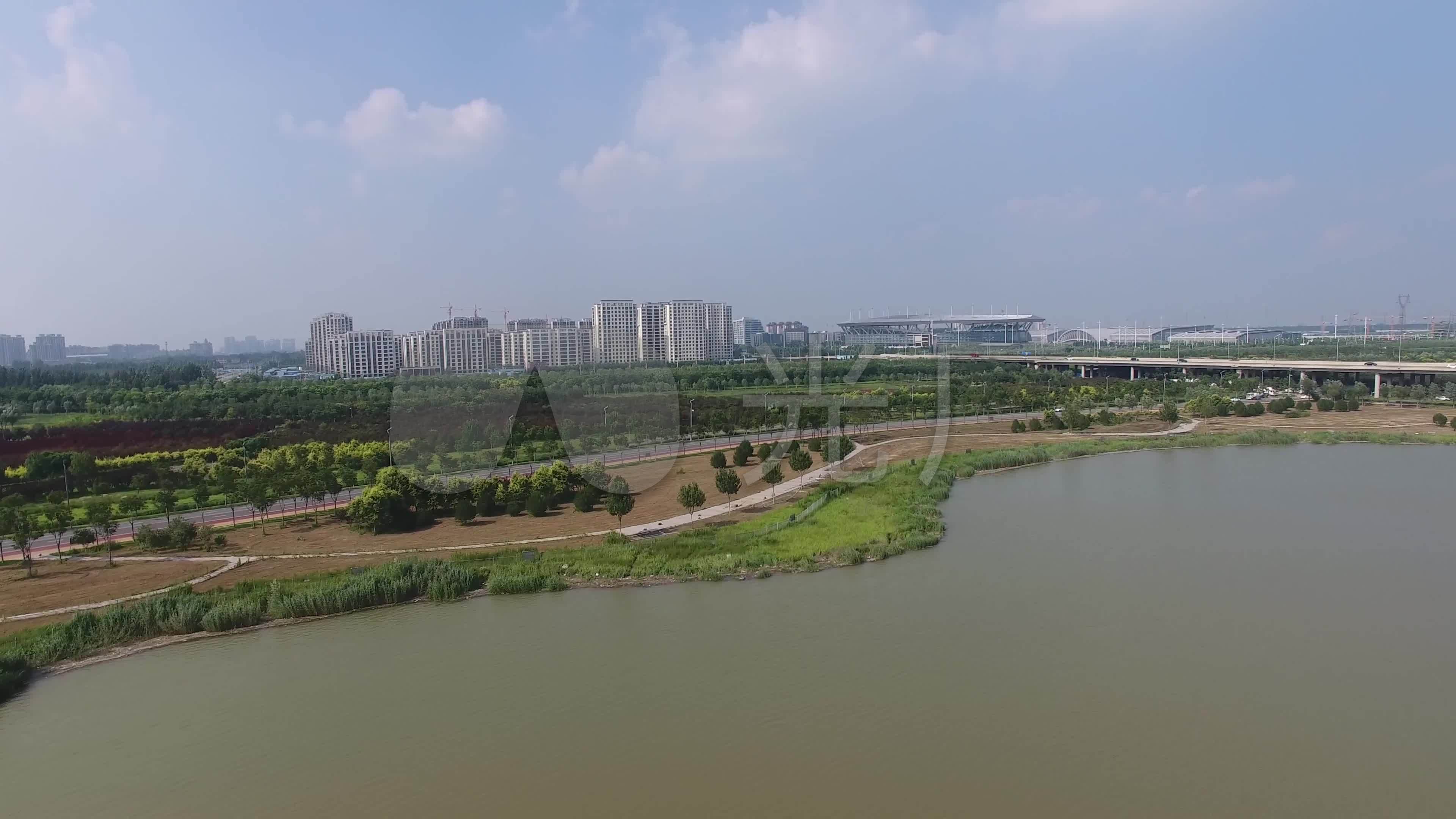 航拍滹沱河太平河湿地公园景观大道