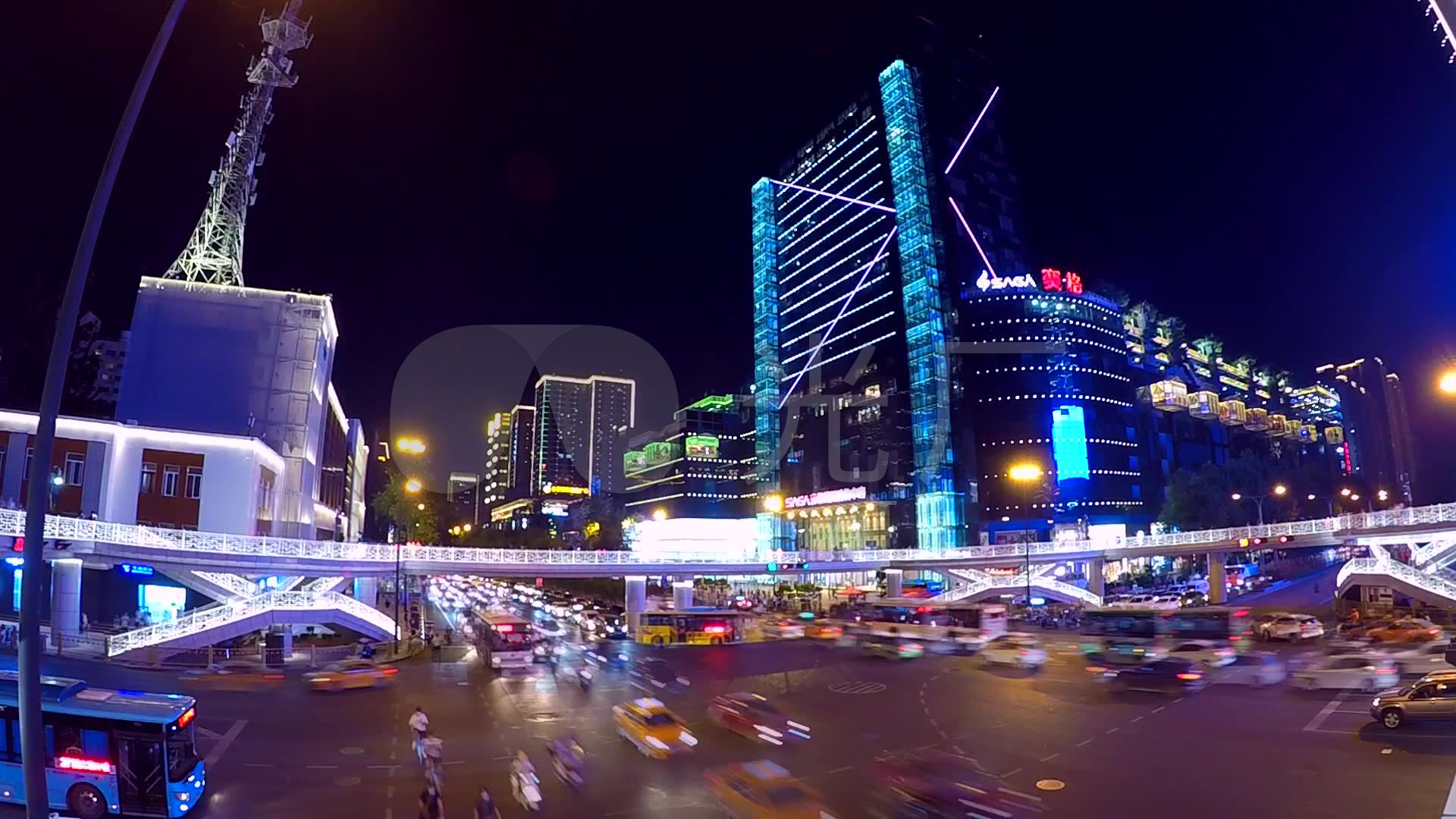 西安小寨十字延时夜景,赛格国际购物中心夜_1920x1080