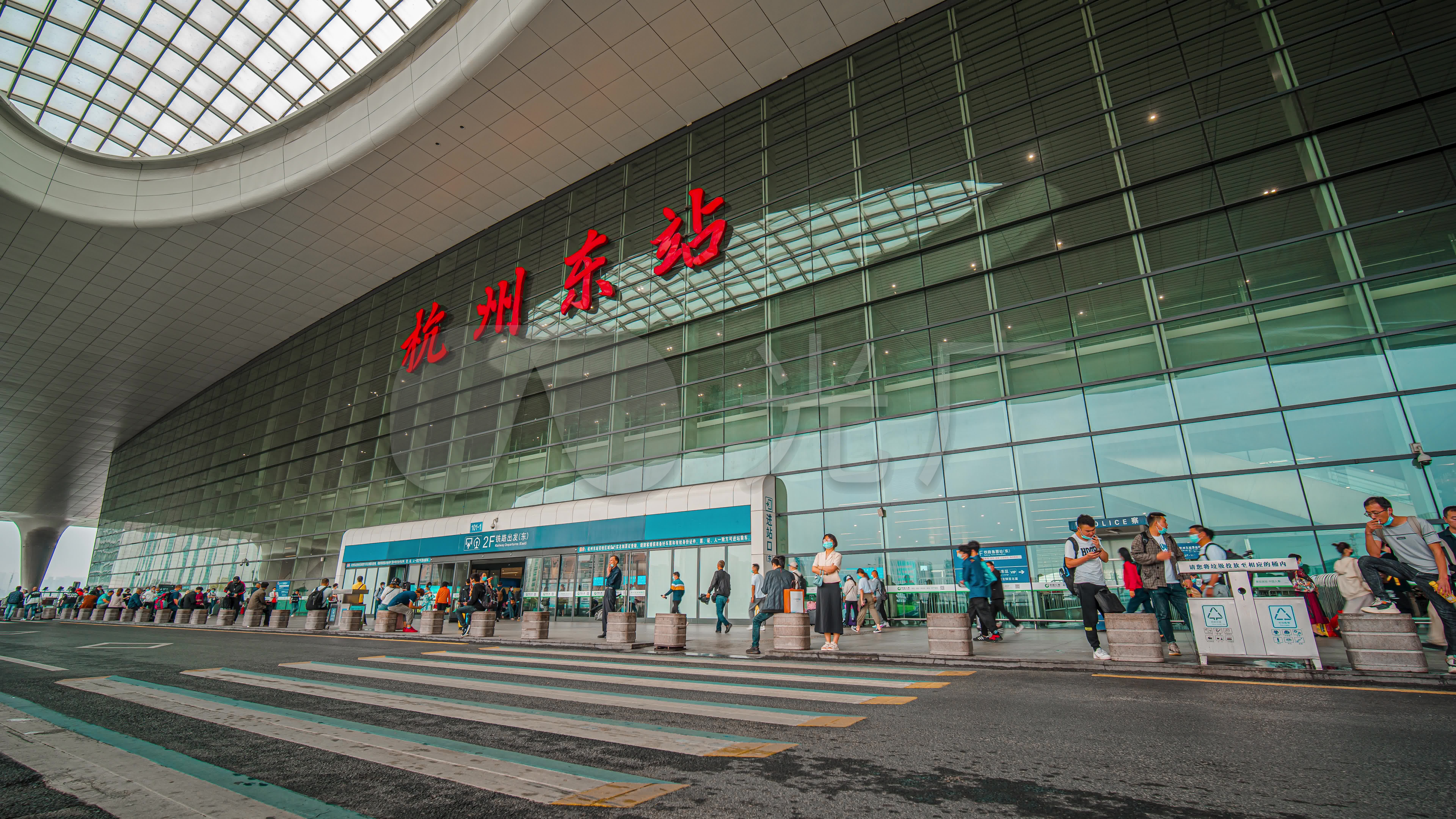 8k延时杭州东站高铁站素材