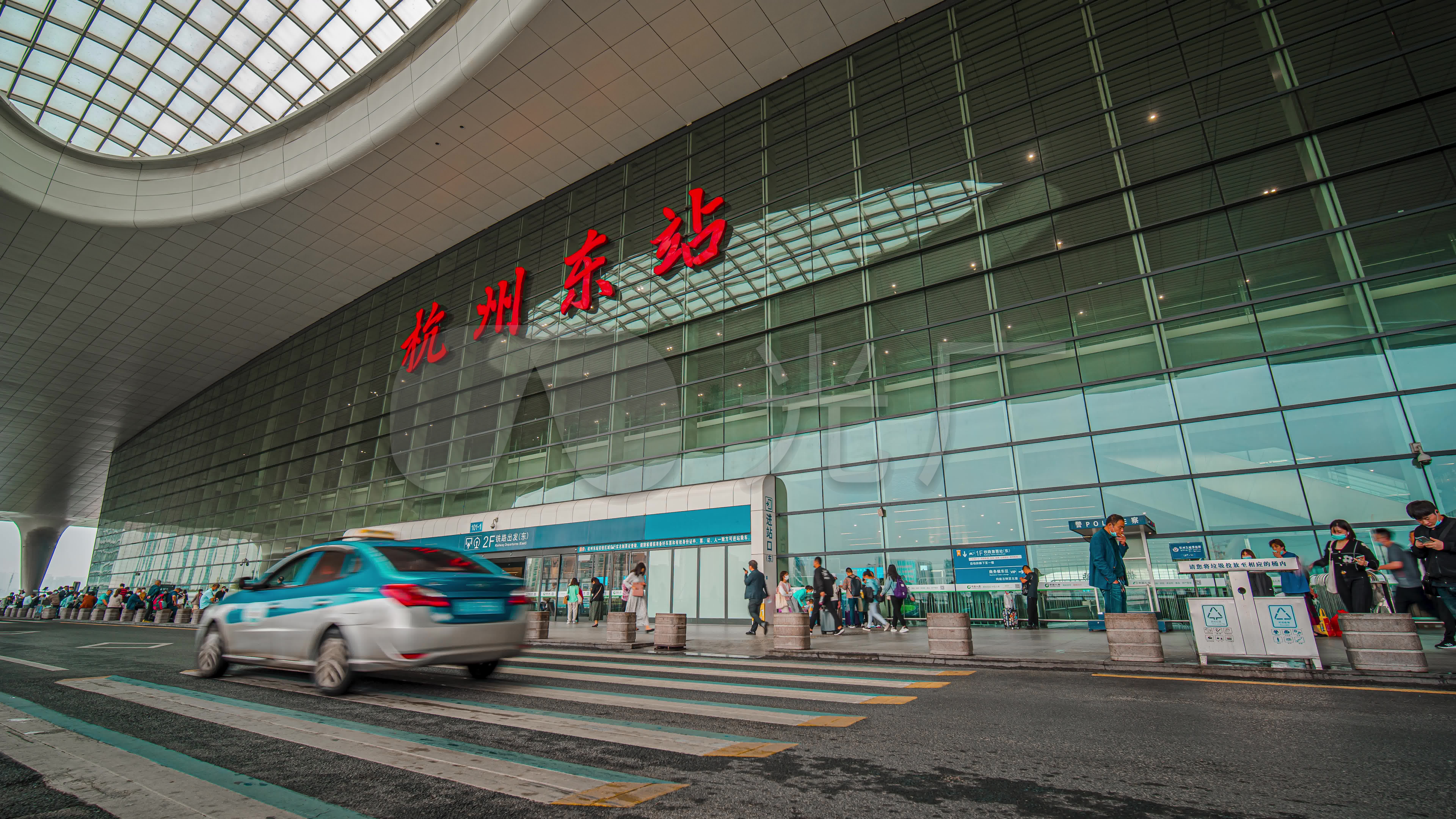 8k延时杭州东站高铁站素材