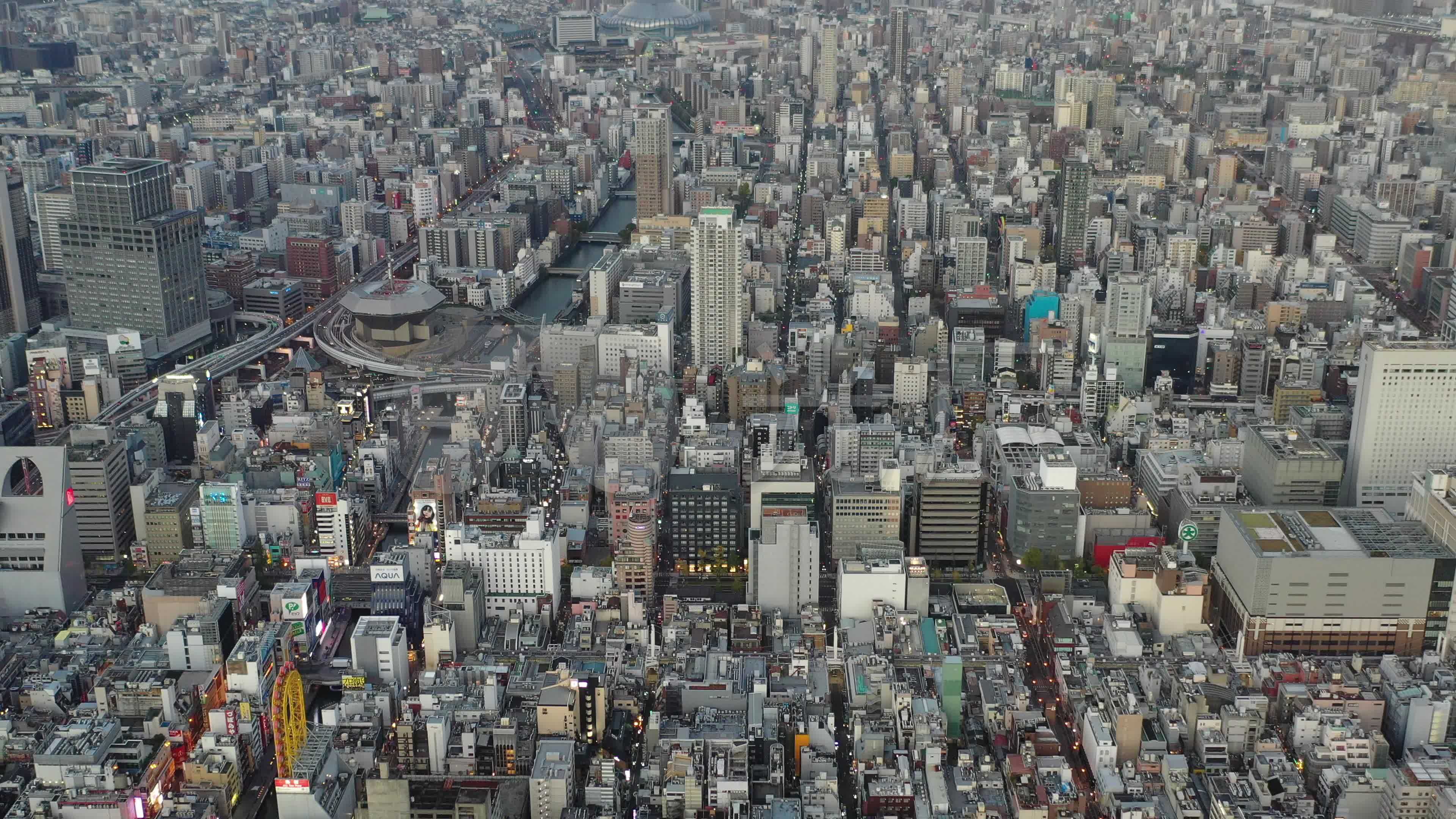 原创航拍:日本人口第三大城市——大阪_3840x2160_高清视频素材下载