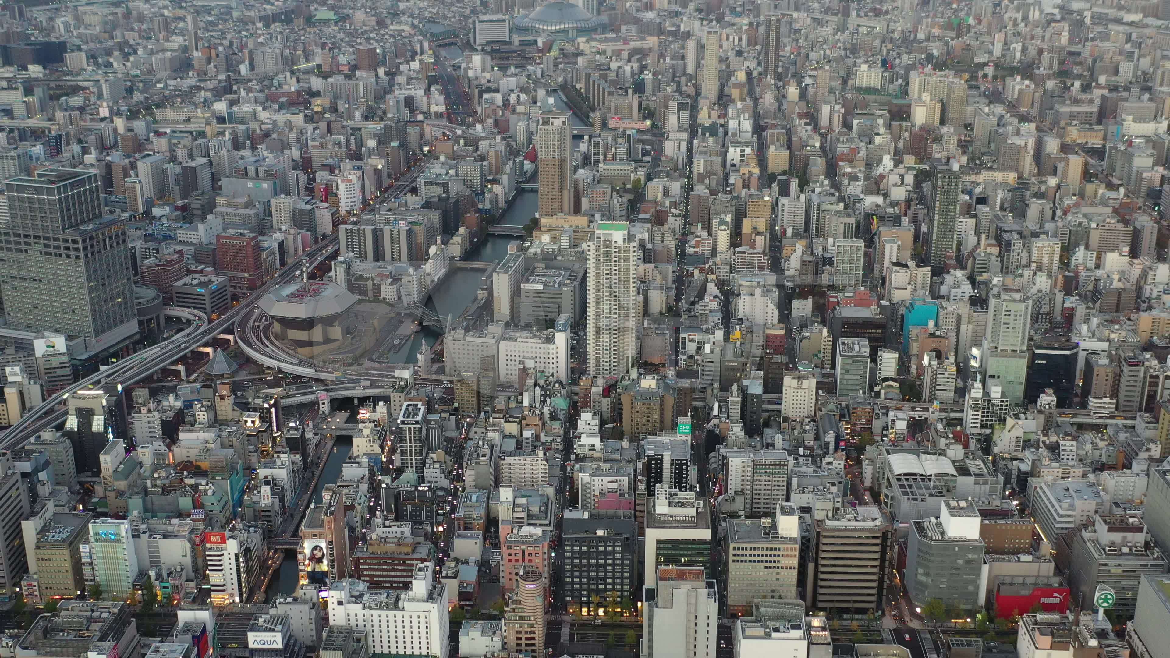 原创航拍:日本人口第三大城市——大阪_3840x2160_高清视频素材下载