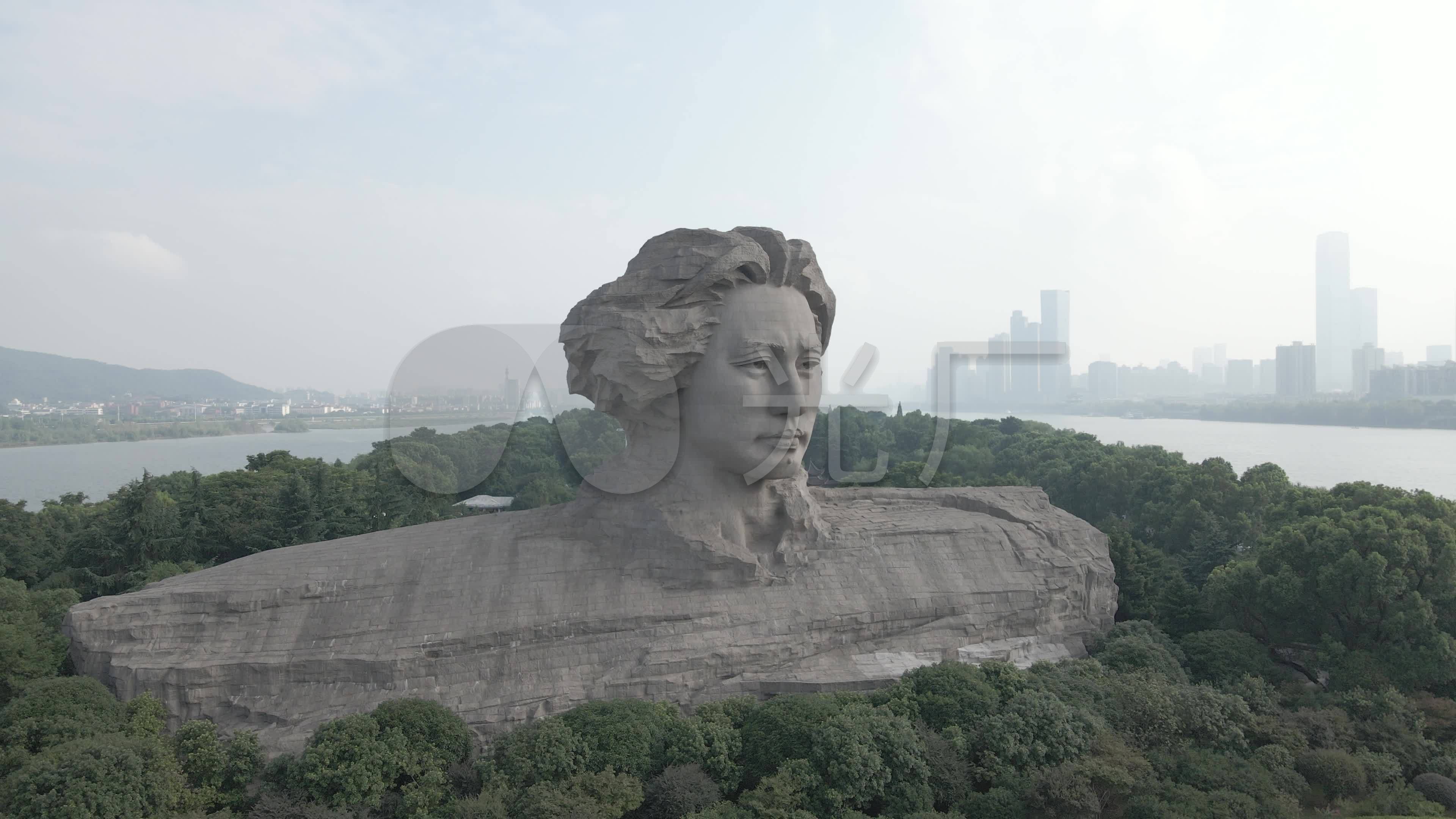 长沙橘子洲头湘江风光然河流航拍头像人文
