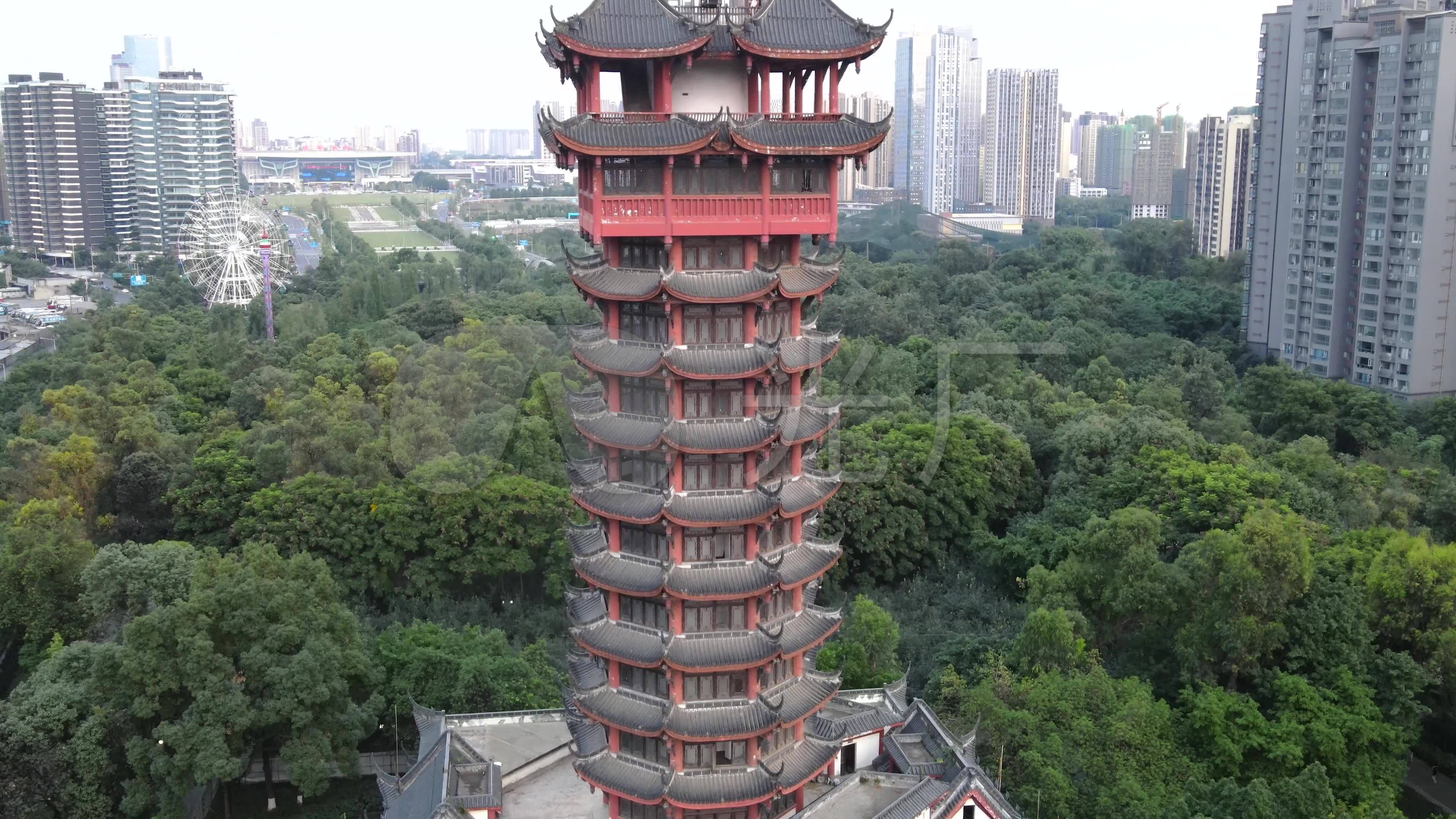 成都塔子山公园九天楼航拍_3840x2160_高清视频素材