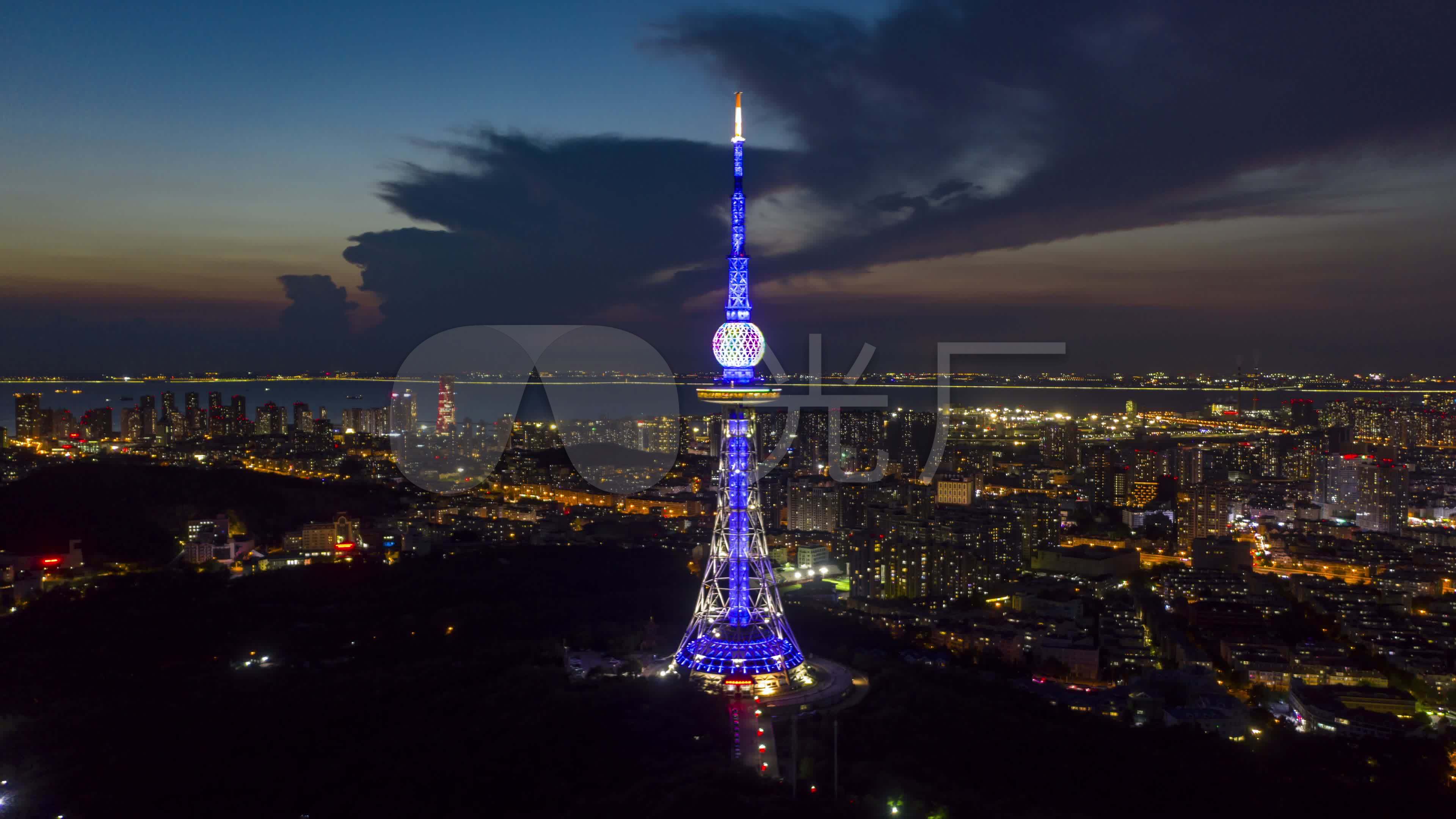 青岛电视塔夜景航拍延时_3840x2160_高清视频素材下载