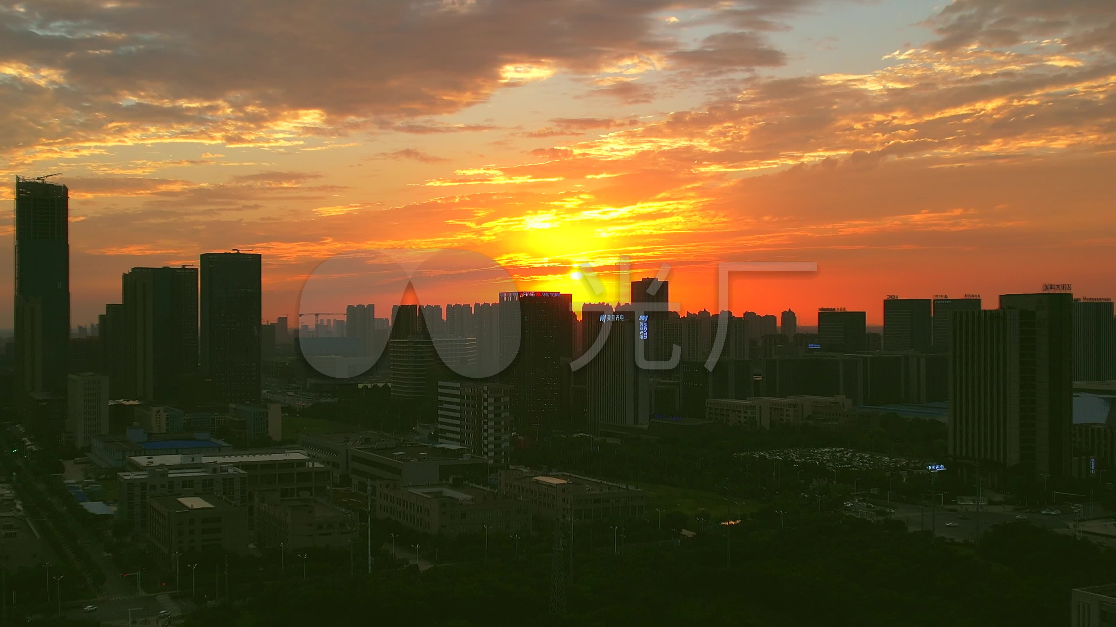 航拍合肥高新经济开发区城市落日夕阳晚霞