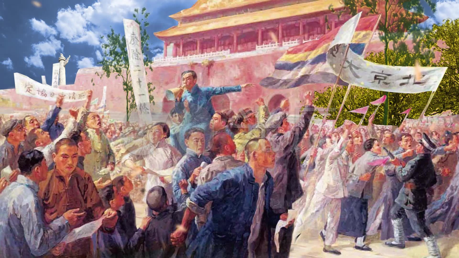 五四运动动态油画_背景_视频_1920x1080_高清视频素材下载(编号