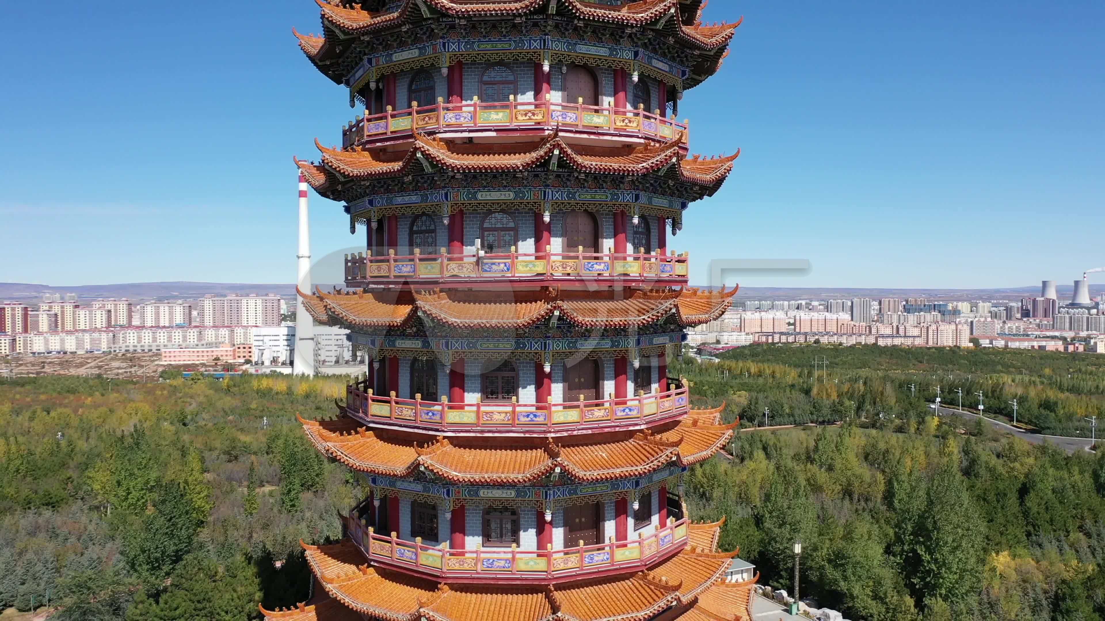 内蒙乌兰察布凤凰楼航拍_3840x2160_高清视频素材下载
