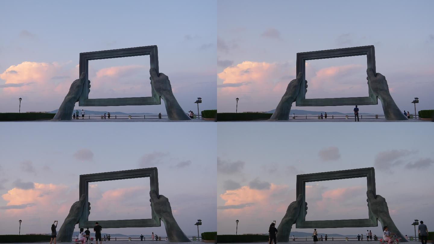 夏日威海大相框网红海边4k素材