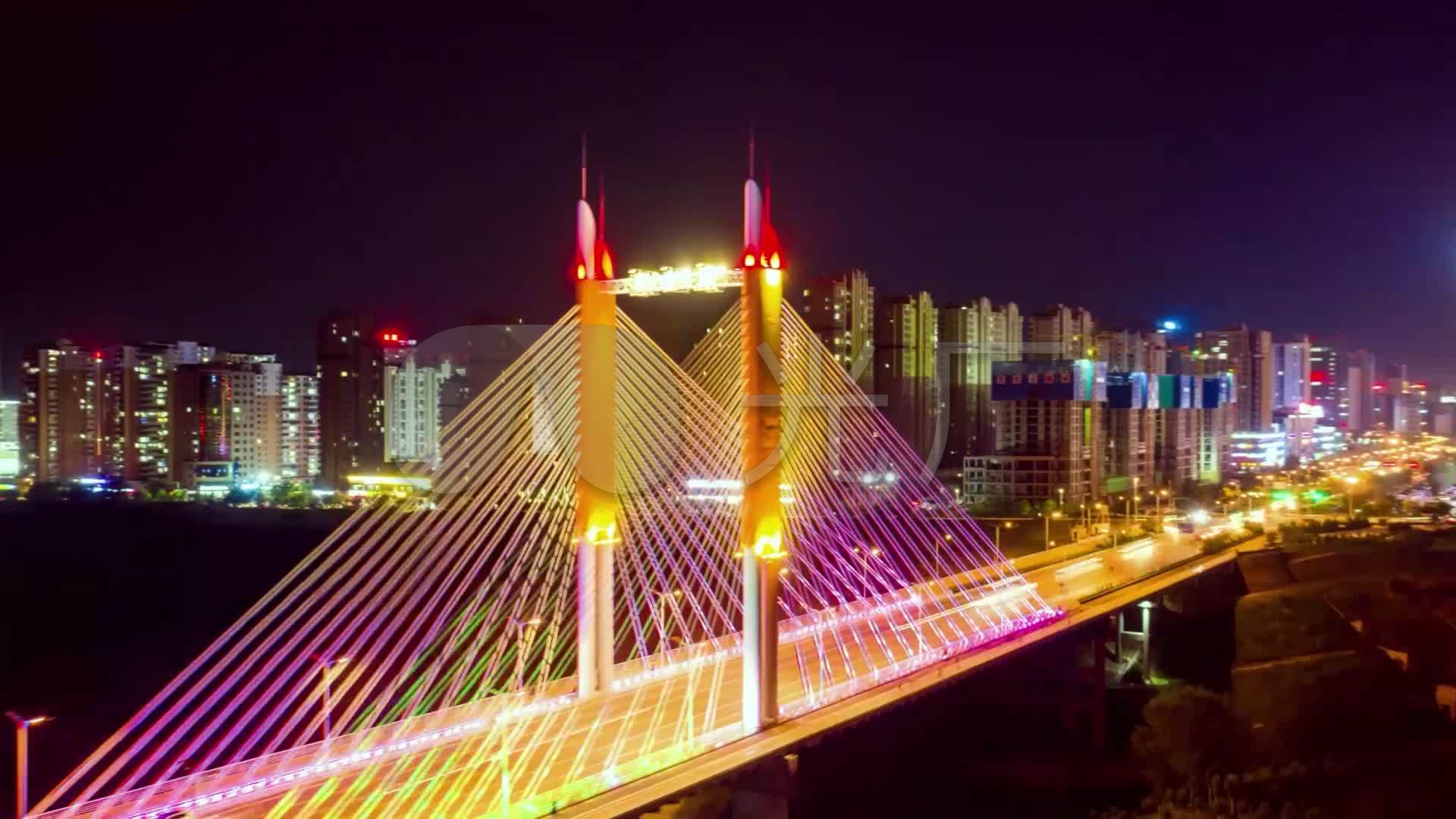 榆林市地标建筑朝阳桥夜景延时_1920x1080_高清视频素材下载(编号