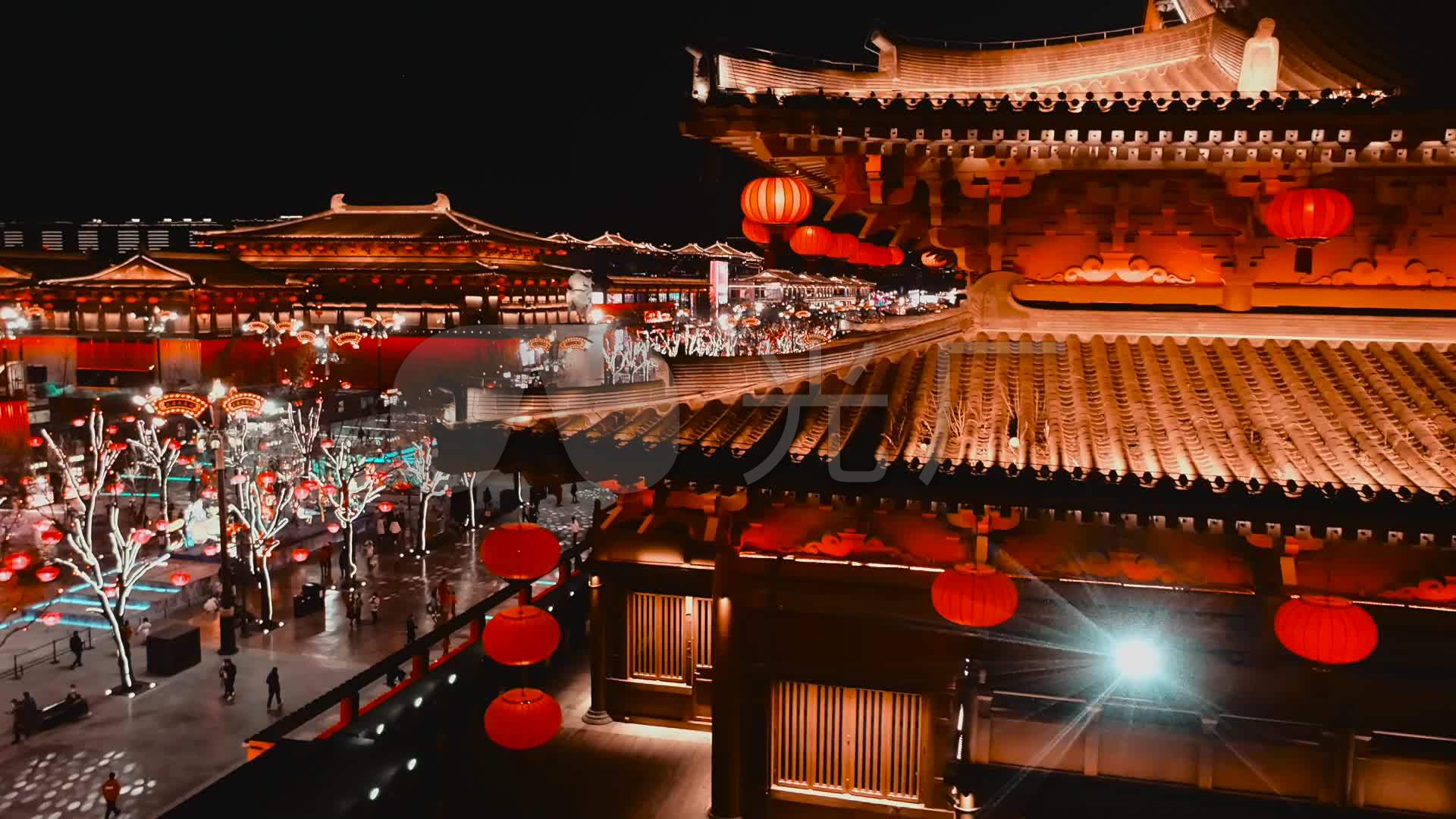 航拍西安大唐不夜城夜景(剪辑成片带音乐)_1920x1080_高清视频素材