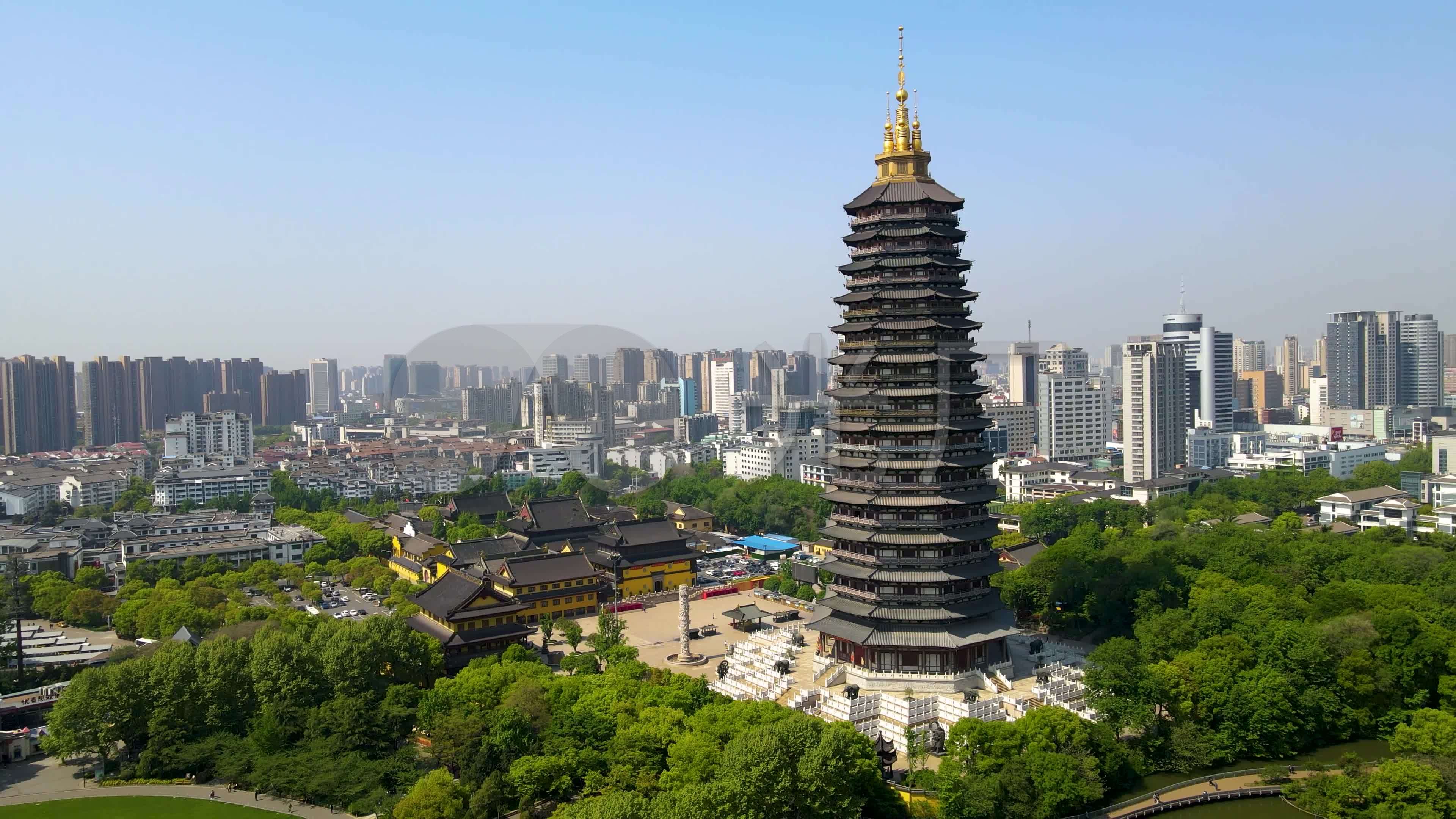 航拍常州天宁宝塔古建筑___4k_3840x2160_高清视频素材下载(编号
