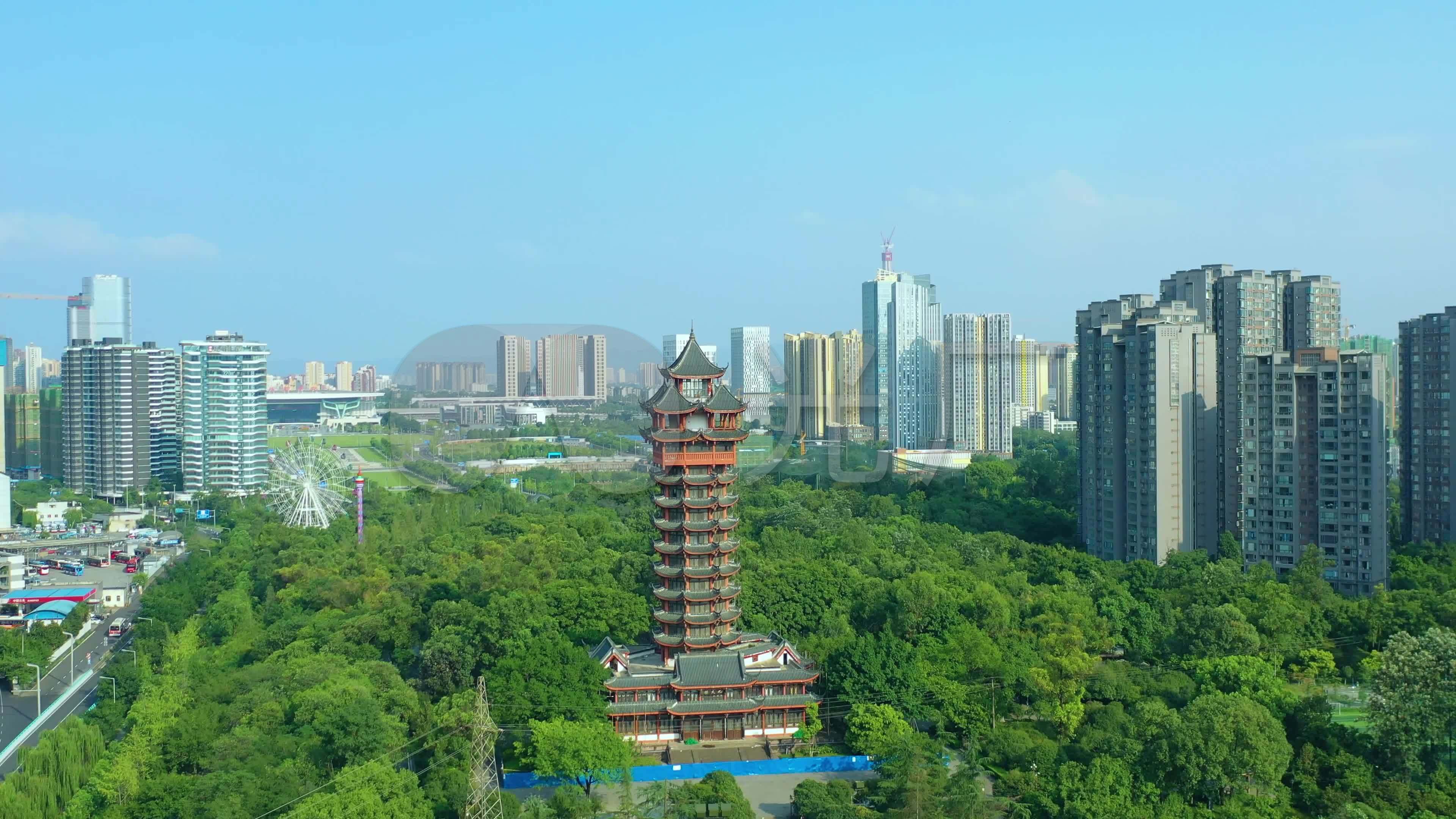 4k成都塔子山九天塔航拍_塔子山公园_3840x2160_高清