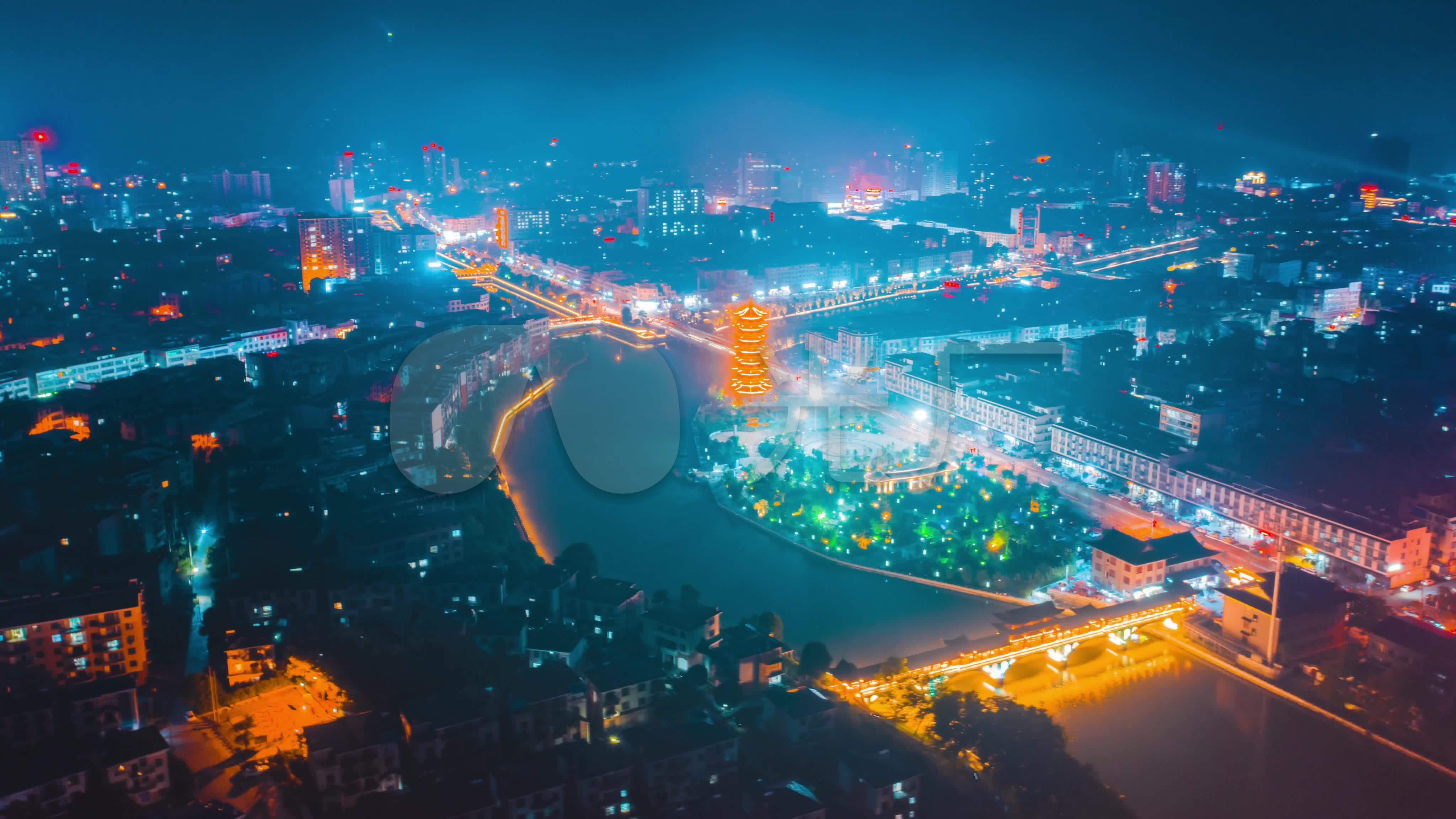 通城航拍夜景延时摄影_4096x2304_高清视频素材下载(编号:6343223)