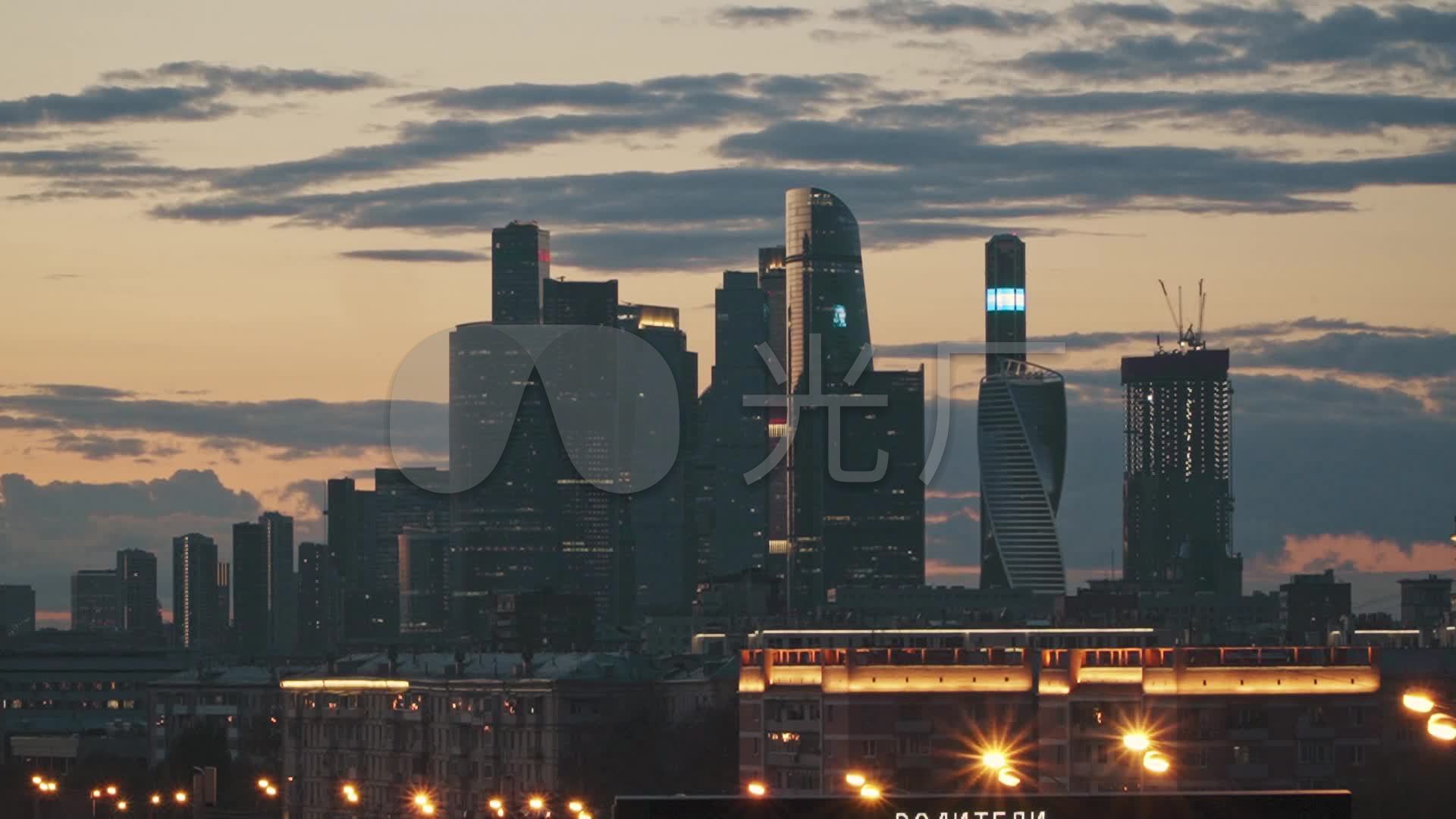外国城市黄昏夜景车流延时