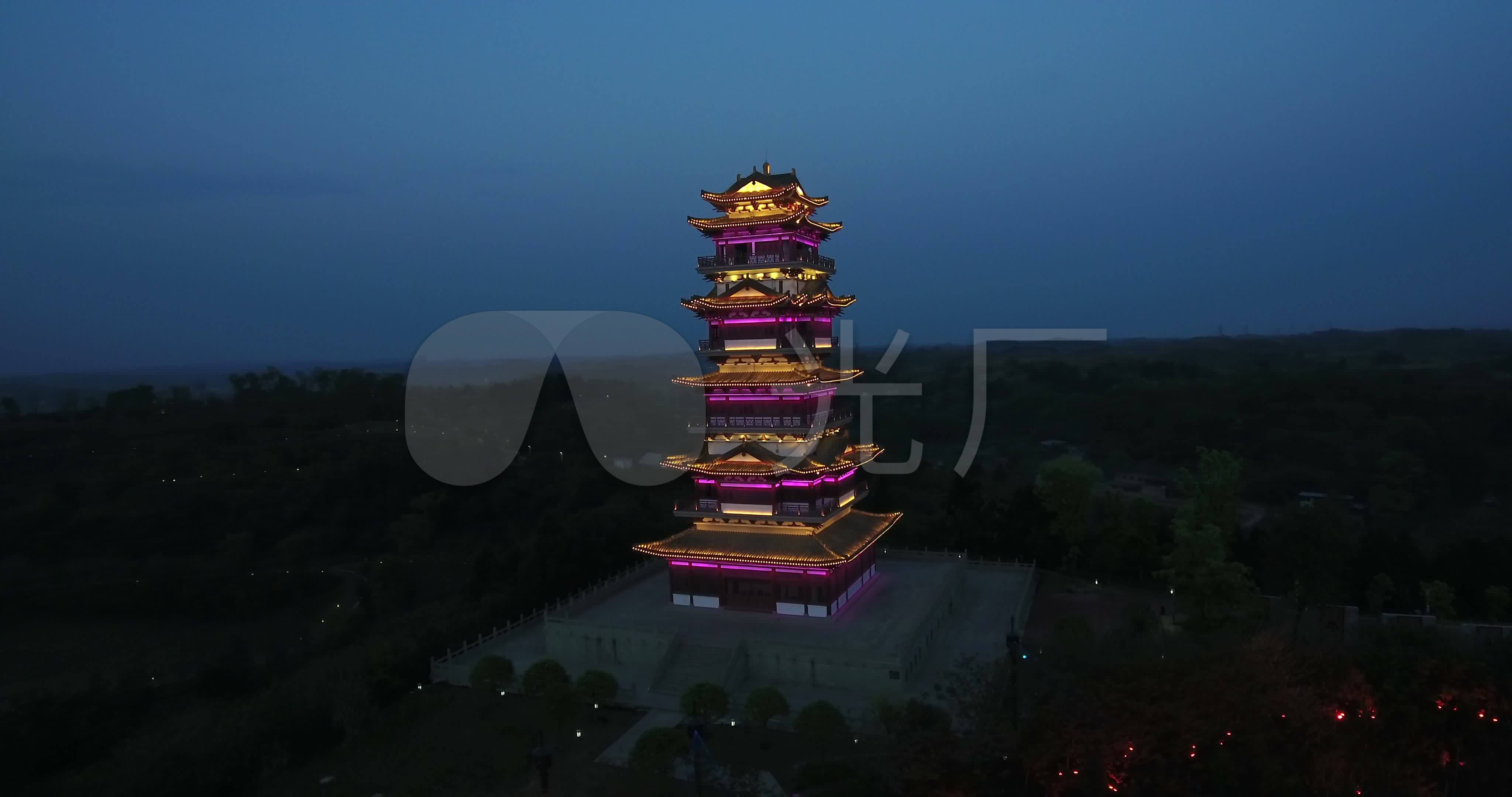 简阳市鳌山公园日景夜景4k航拍