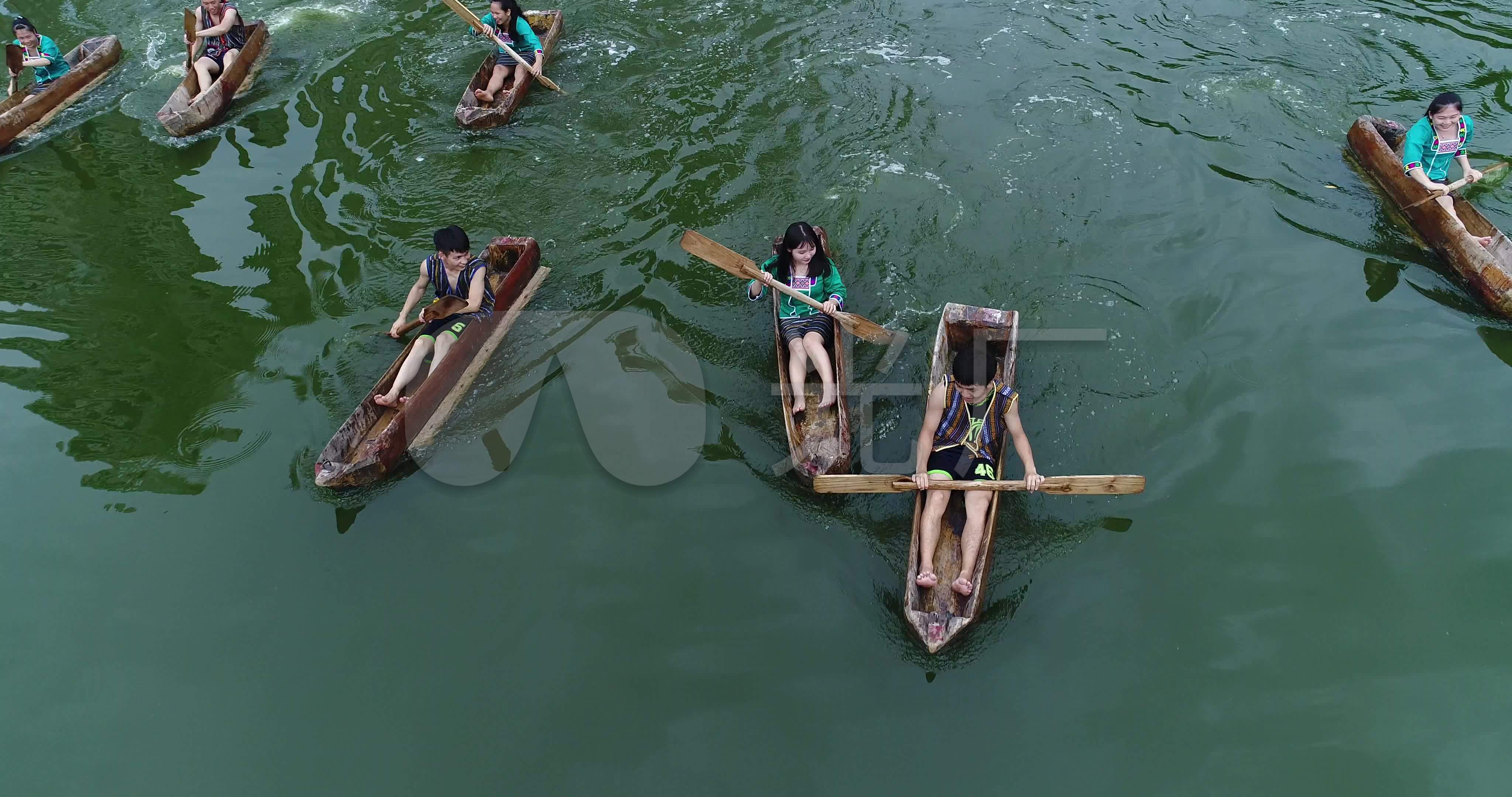 海南黎族撑船唱歌航拍_4096x2160_高清视频素材下载