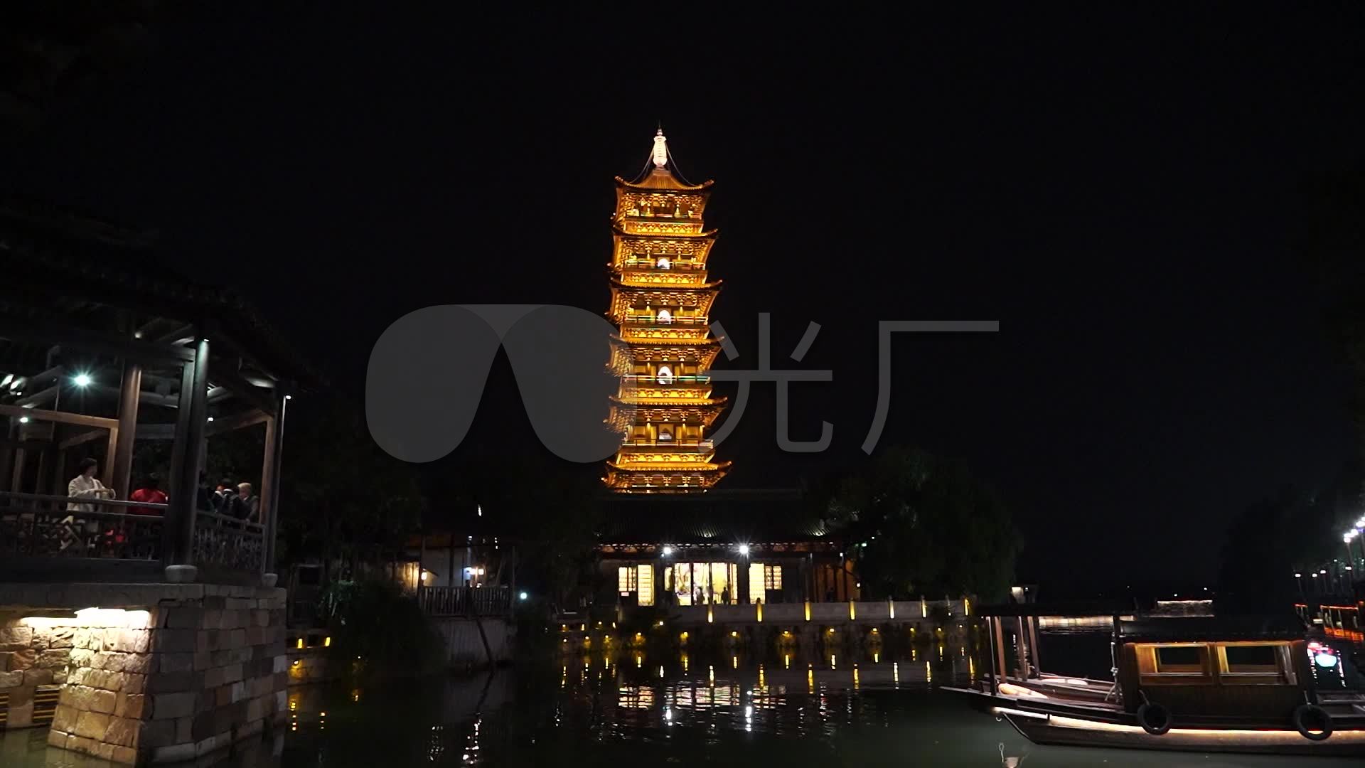 乌镇白莲塔寺夜景_1920x1080_高清视频素材下载(编号