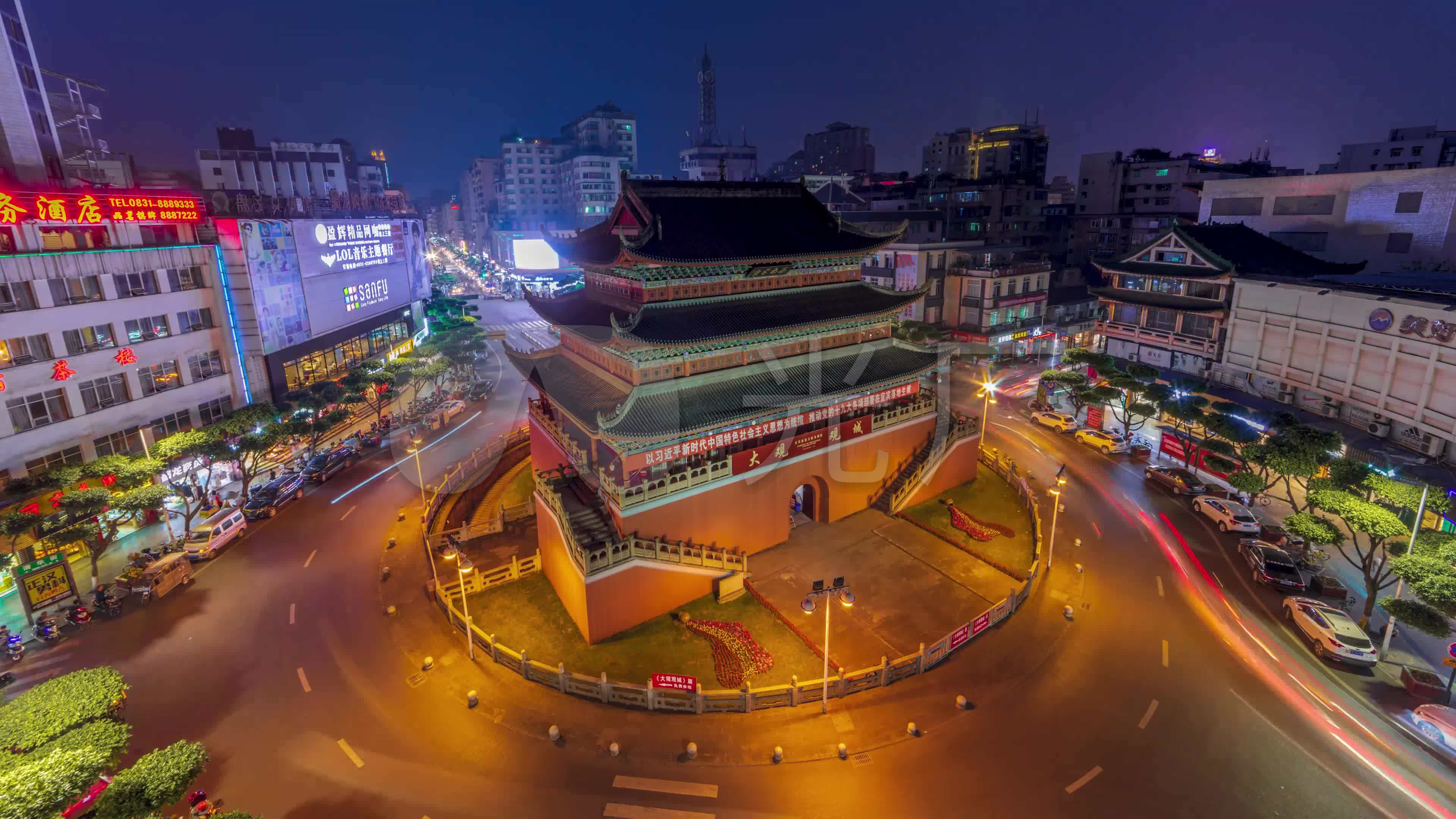 宜宾城市地标建筑大观楼夜景延时摄影